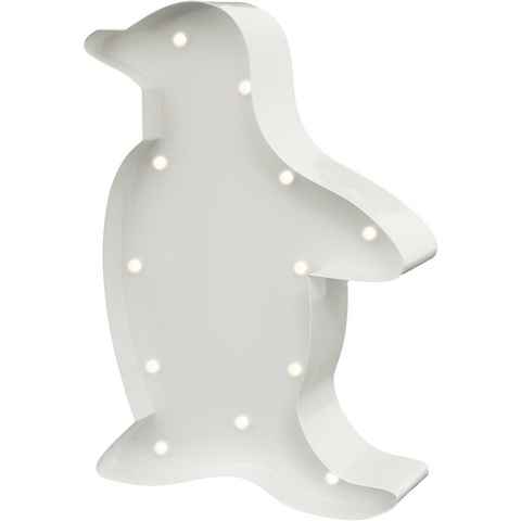 MARQUEE LIGHTS LED Dekolicht Pinguin, LED fest integriert, Warmweiß, Wandlampe, Tischlampe Penguin mit 12 festverbauten LEDs - 16x23 cm