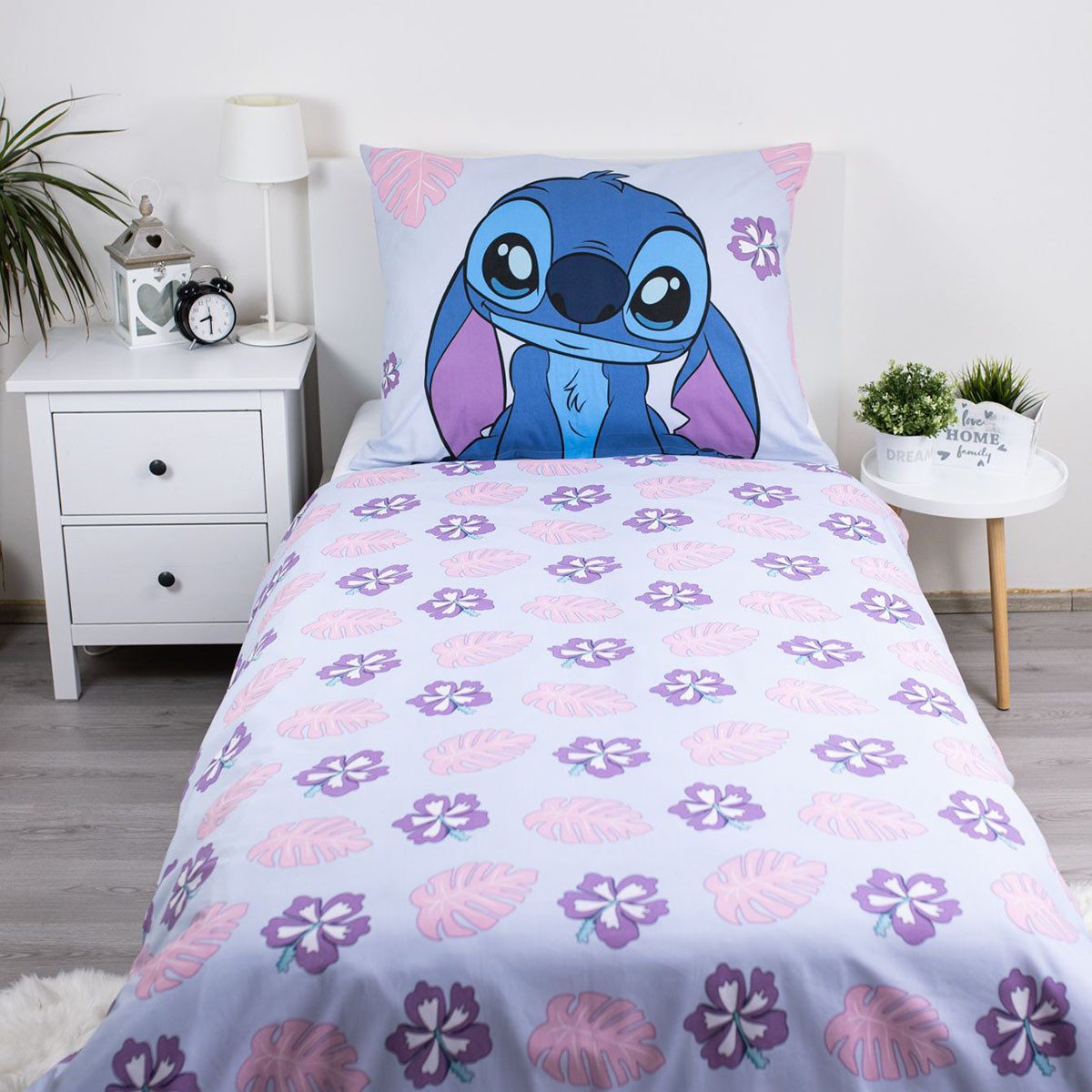 Disney Bettwäsche Disney Lilo und Stitch Bettwäsche Blüten 140 x 200 + 70 x 90cm Baumwol, Renforcé, 2 teilig