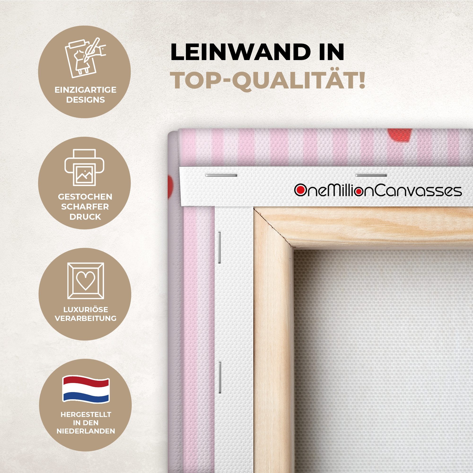 OneMillionCanvasses® Leinwandbild Panorama Amore vita Sohle - Rosa - Herzen, Fotodruck (1 St), Wandbild, Deko Schlafzimmer Wohnzimmer Flur 60x20 cm