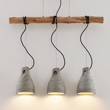 Lindby Hängeleuchte Grima, dimmbar, Leuchtmittel nicht inklusive, Modern, Beton, Holz, grau, holz hell, 3 flammig, E27, Deckenlampe