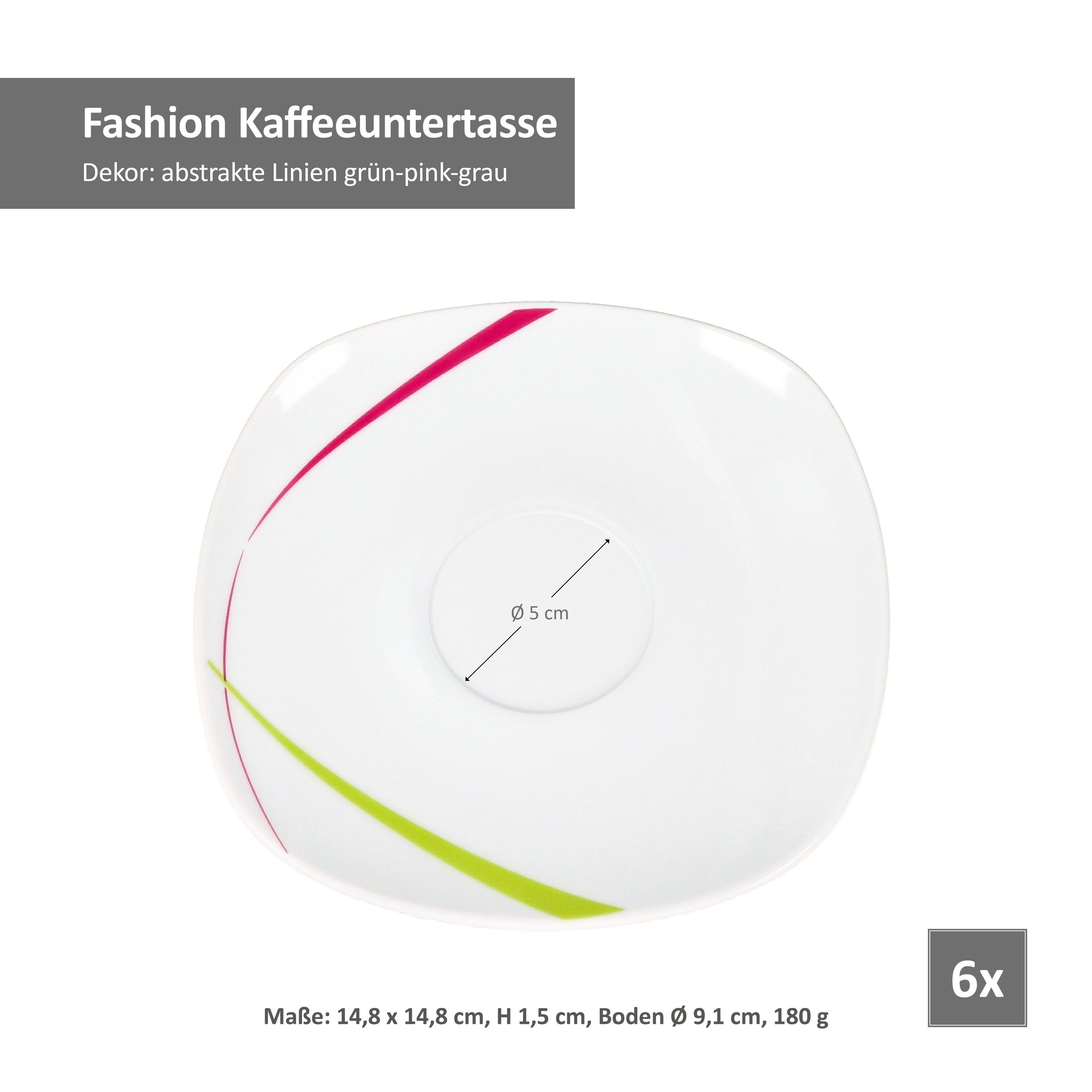 van Well Tasse 6er Set Kaffeetasse 20cl mit Untertasse 14,5cm Fashion, Porzellan