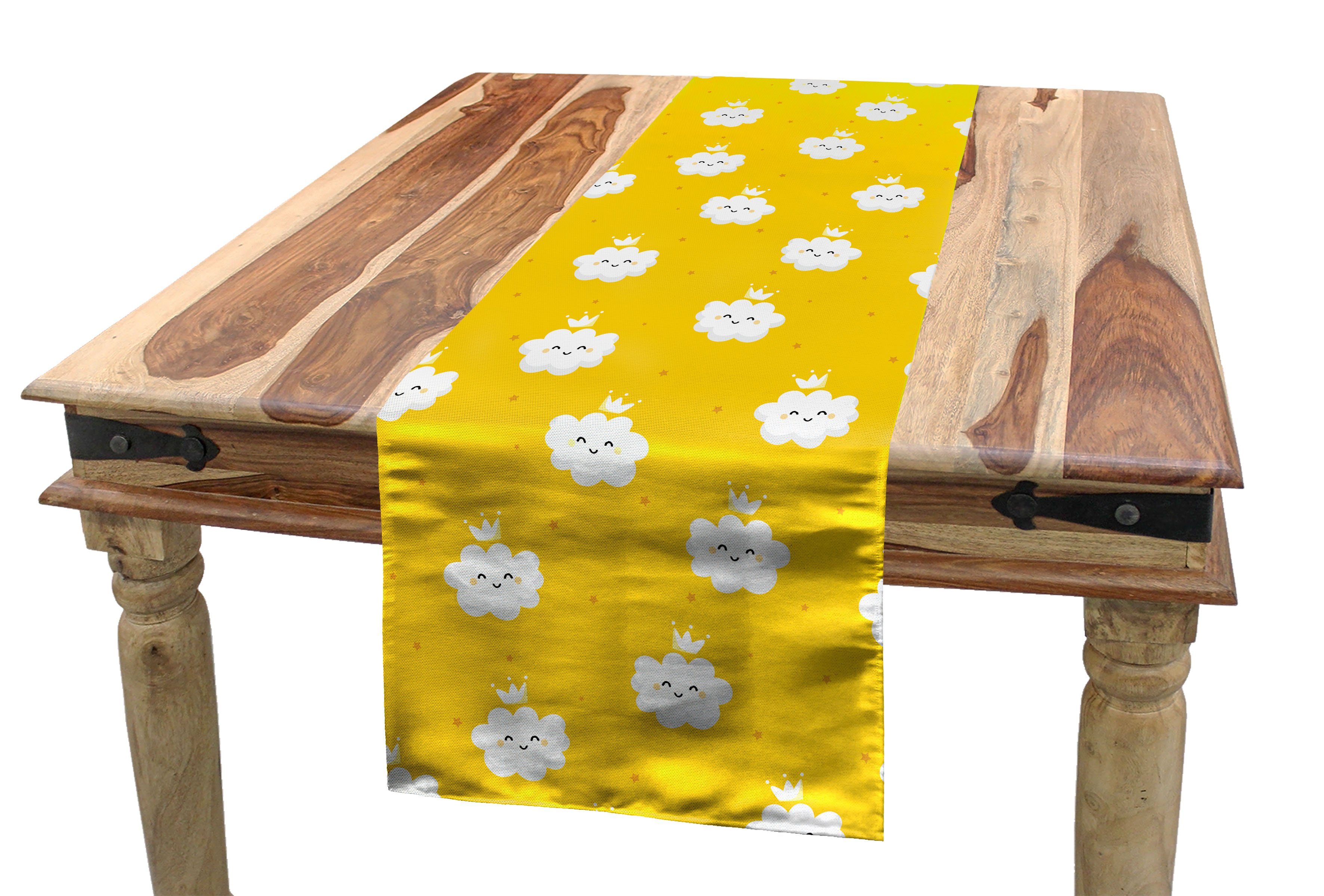 Abakuhaus Tischläufer Esszimmer Cloud-Motiv Küche Tischläufer, Gelb und Weiß Dekorativer Rechteckiger