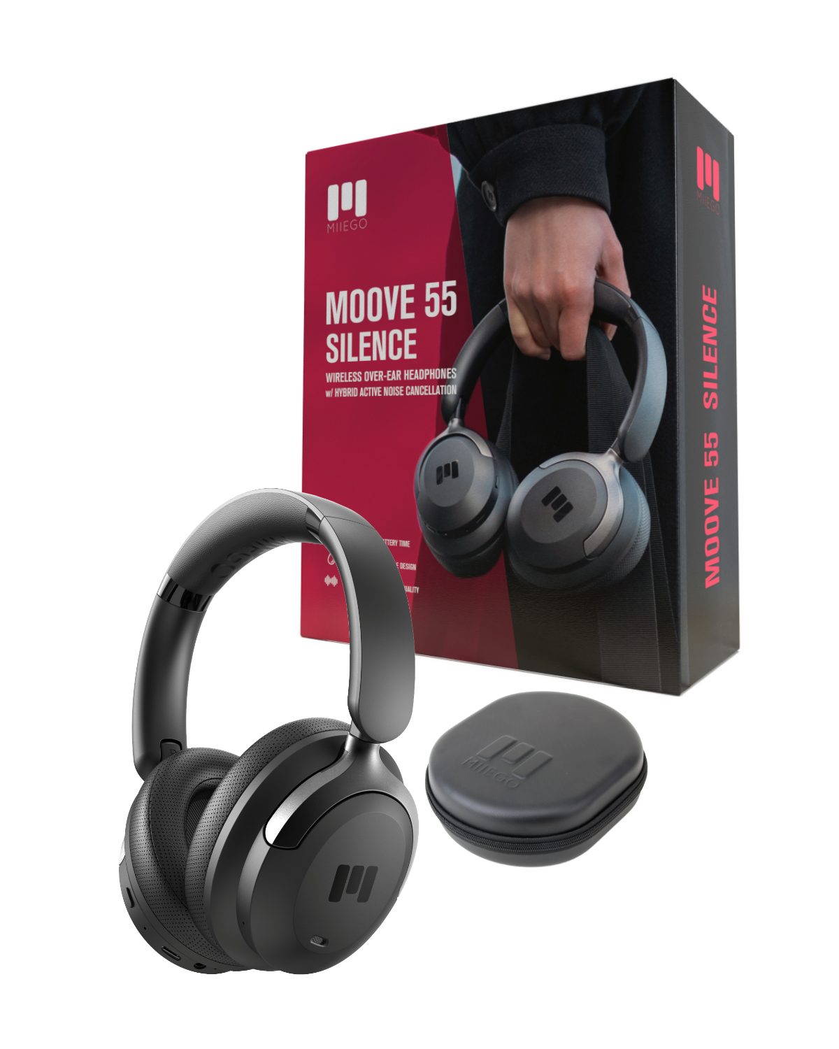 MIIEGO MOOVE 55 SILENCE Over-Ear-Kopfhörer (Google Assistant, Siri, Bluetooth, Active Noise Cancellation)