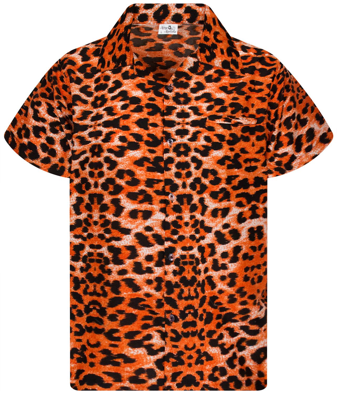 King Kameha Hawaiihemd Leopard Funky Hawaii-Hemd Herren Kurzarm Front-Tasche Stylish Unisex