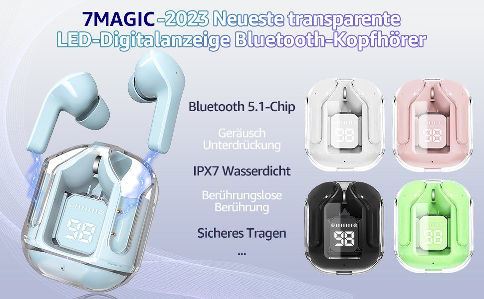 Bluetooth Wireless Cancelling, (Noise 5,3, MOOHO Kopfhörer, Bluetooth TWS Earbuds Kopfhörer Headphones) Bluetooth-Kopfhörer In-Ear-Kopfhörer Kabellose Kopfhörer Blau