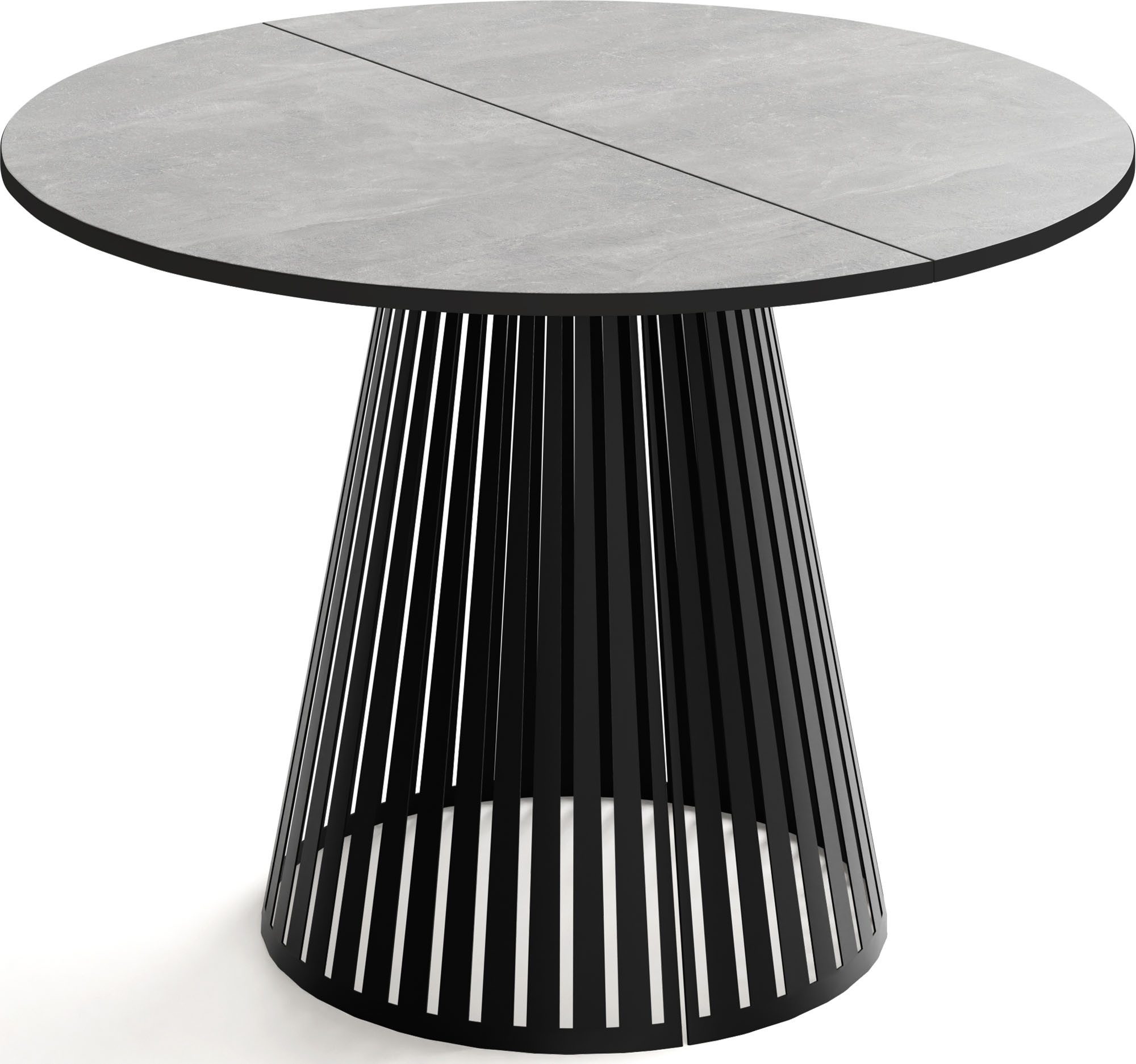 WFL GROUP Esstisch Naro ausziehbar rund modern mit schwarzen Metallbeinen (erhältlich in 2 Größen – 100/120 cm, ausziehbar auf 180/200 cm), platzsparender Tisch mit Lamellen für Küche, Esszimmer oder Wohnzimmer