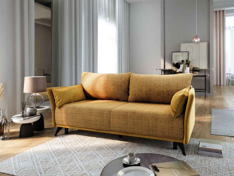 Fun Möbel Schlafsofa Sofa Designersofa GARNIER 3-Sitzer mit Schlaffunktion, inkl. 2 Zierkissen, mit Bettkasten, Rundumbezogen