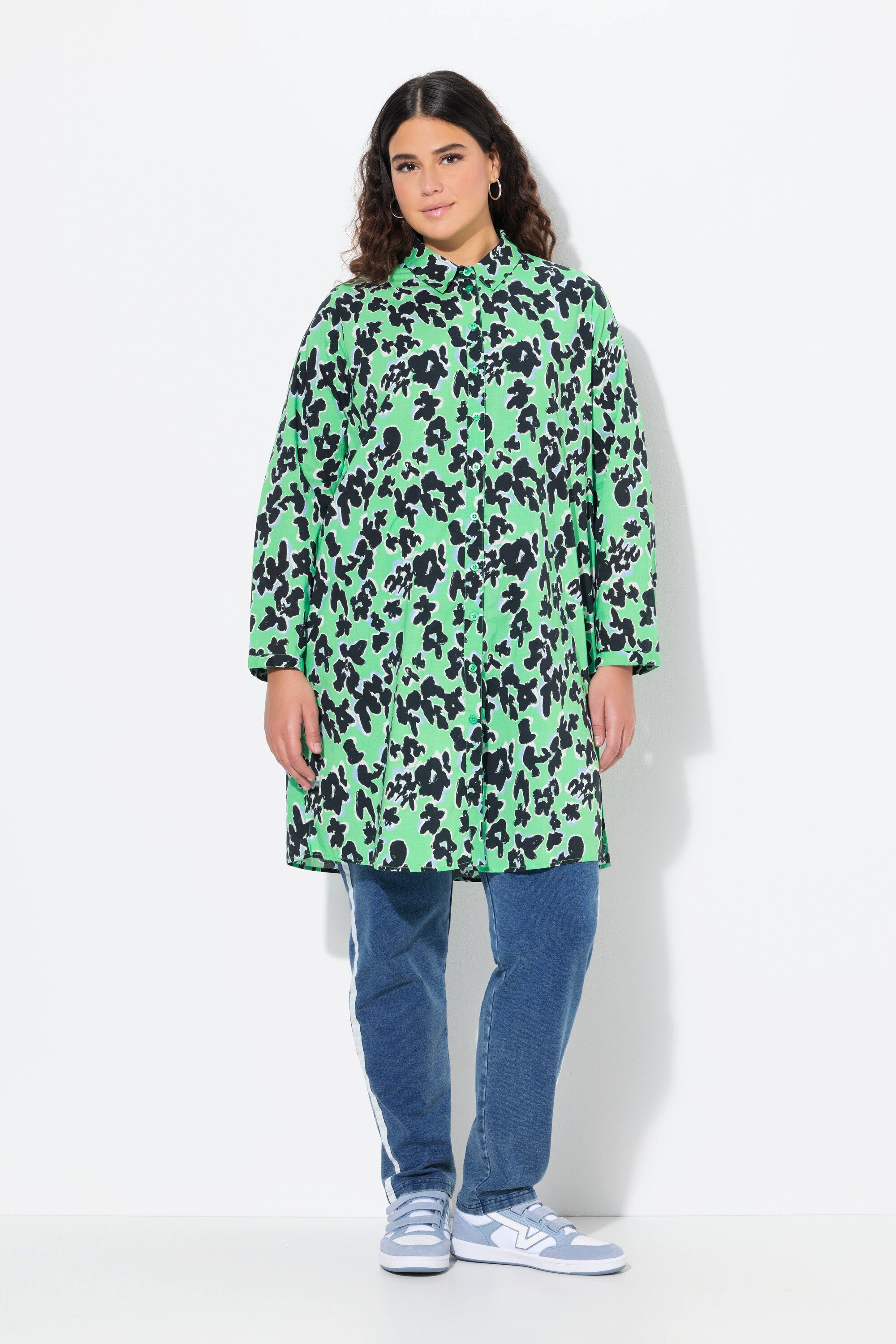 Ulla Popken Hemdbluse Longbluse Blüten A-Linie günstig online kaufen