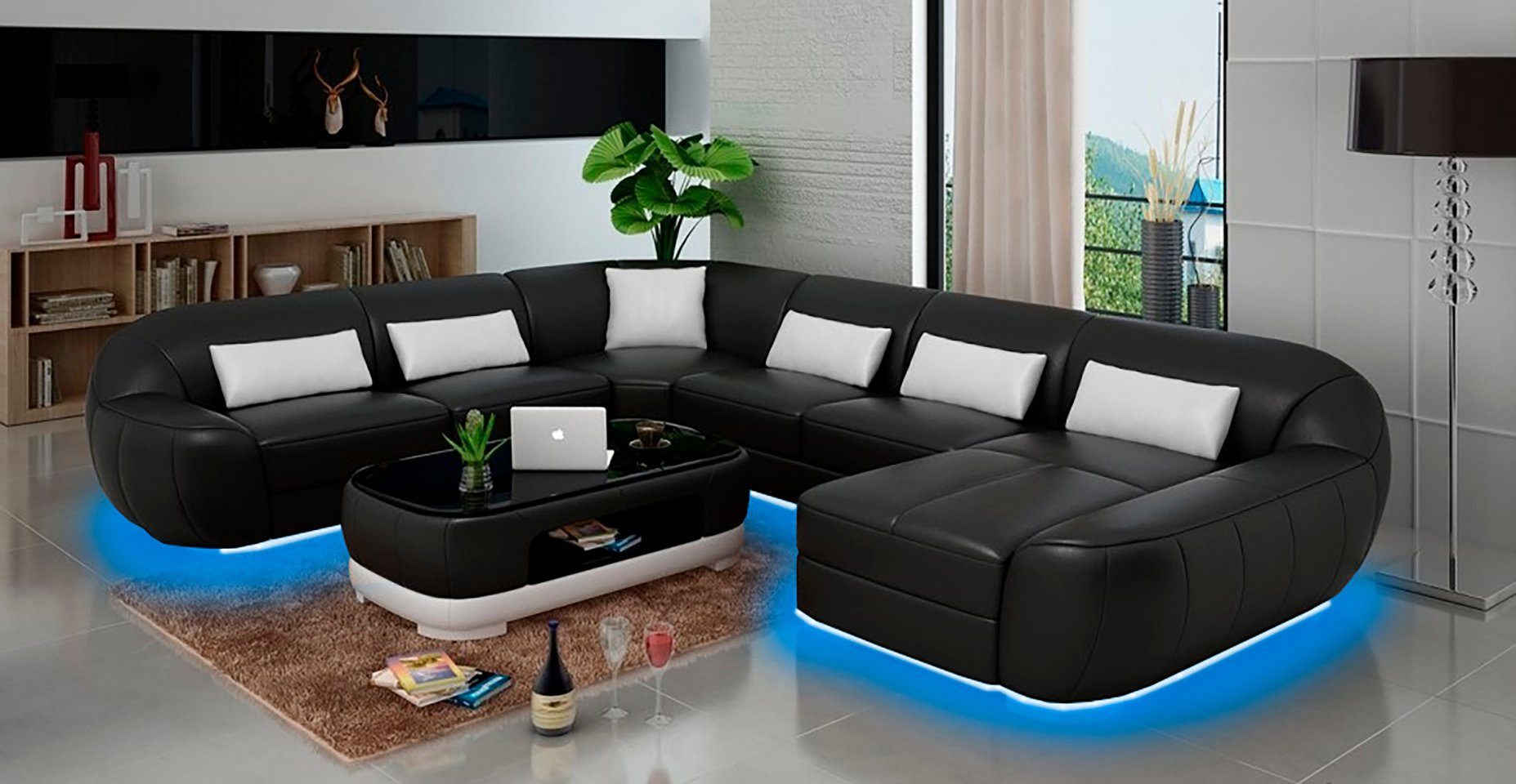 Ecksofa, Sitz Ecksofa Ledersofa Modernes Wohnlandschaft Polster JVmoebel Couch