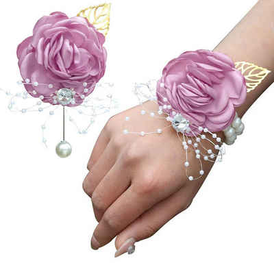 Truyuety Dekofigur Rose Boutonniere Hochzeit Ansteckblumen und Handgelenk Blume (1 St)