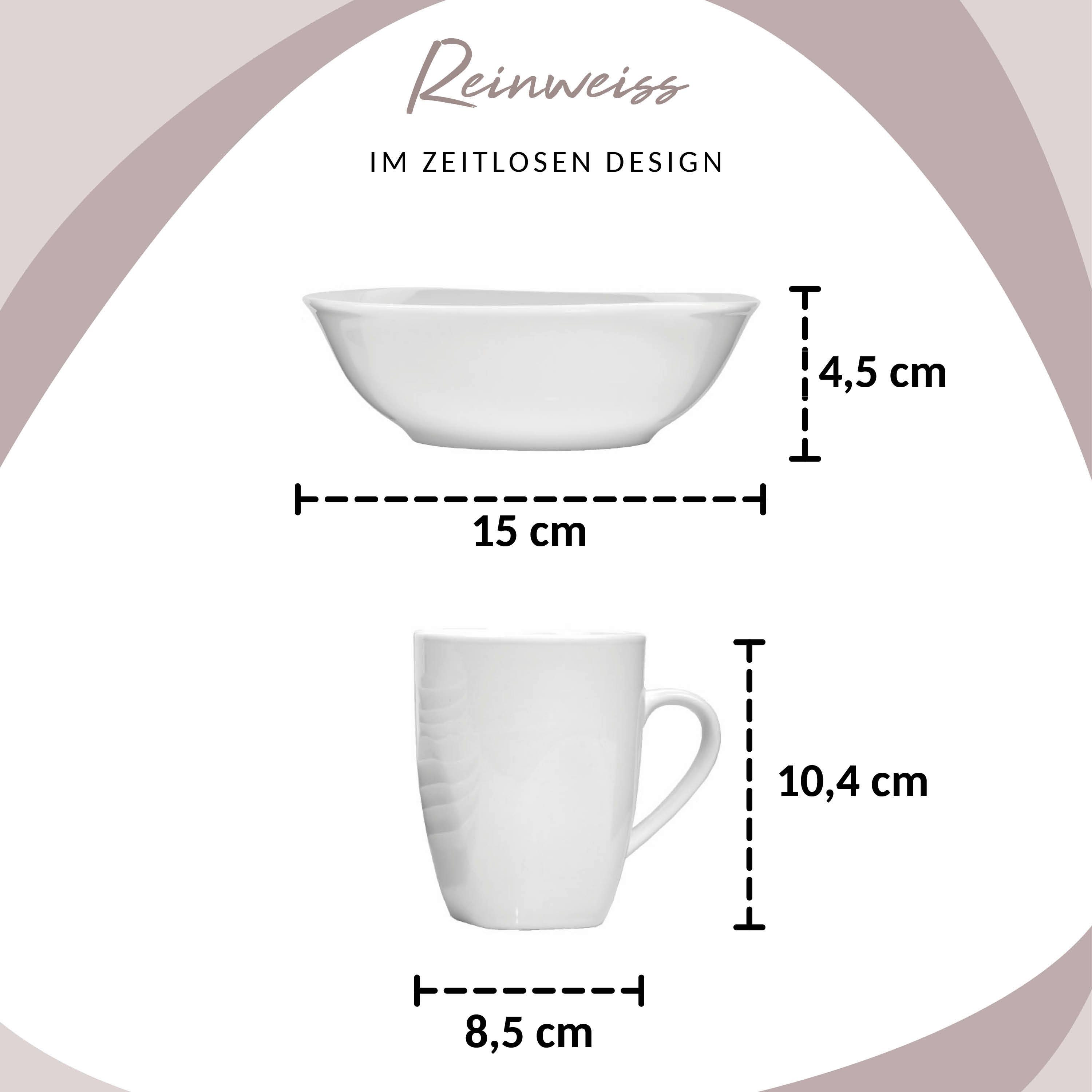 SÄNGER Kombiservice Bilgola Geschirrset, Weiß (16-tlg), 4 Personen, Porzellan, Spülmaschinengeeignet, Premium Collection