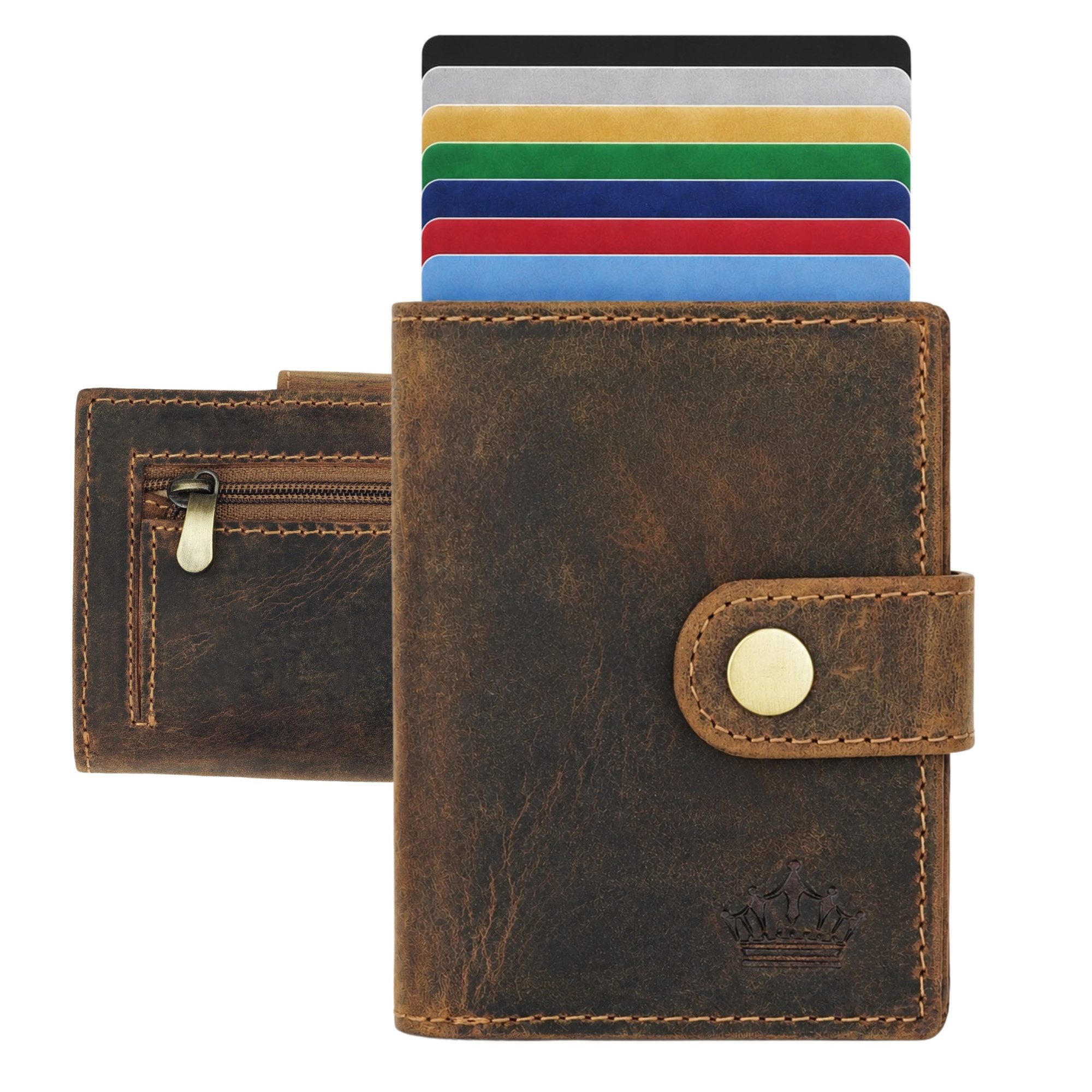 Manza Mini Geldbörse Slim Wallet Geldbörse mit Münzfach, RFID-Schutz und Geschenkbox, Kartenhalter, Münzfach mit Reißverschluss, RFID Blocker, Geschenkbox