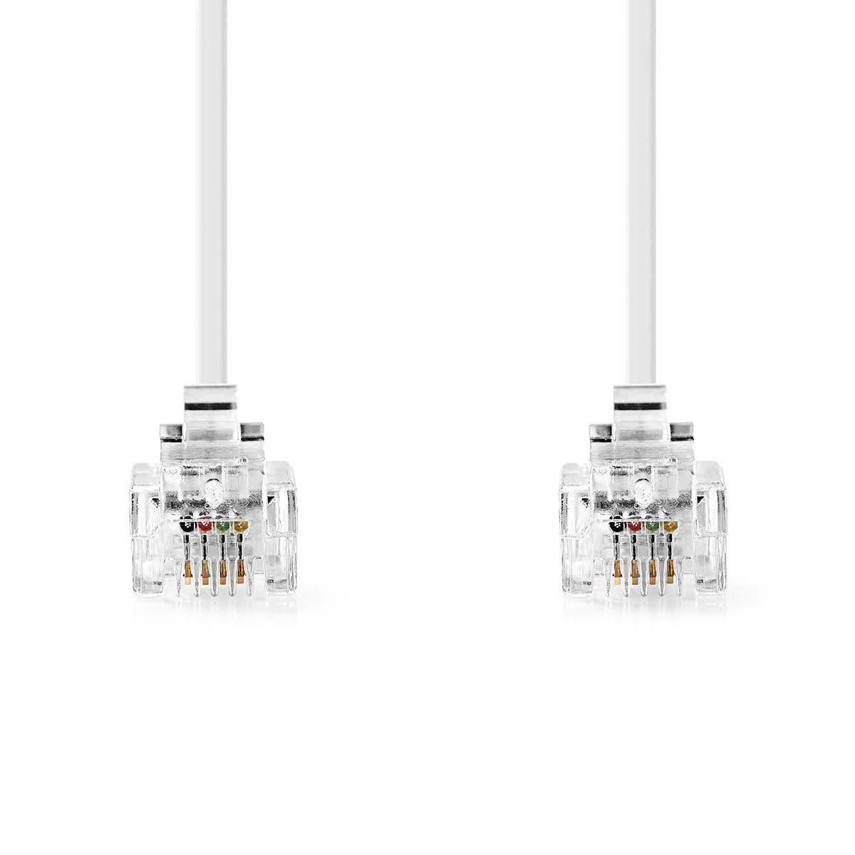 Nedis TCGL90200WT50 Telefonkabel, Telefonkabel, Telefonkabel, RJ11, flaches Kabeldesign, für Telefonverbindung, Verchromt
