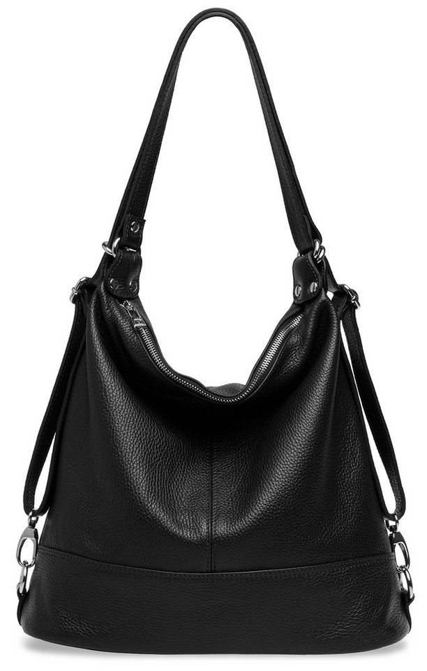 Caspar Schultertasche 2 in 1 Rucksack Damen Leder Tasche - PREMIUM LINE - Modell No.796, Casual, robust & unempfindlich - 100% Echtleder - Handmade in Italy