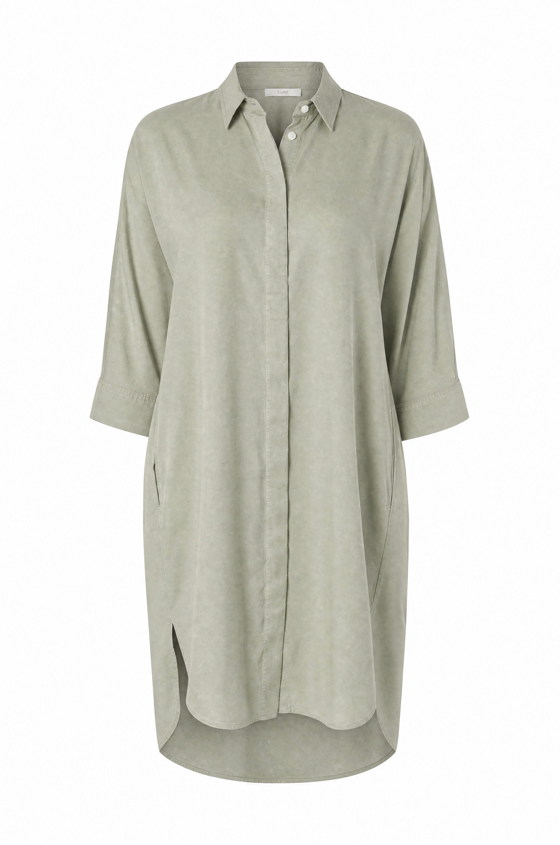 NADINE H Sommerkleid Leinen Sommerkleid mit Knopfleiste und Hemdkragen Grün Frühling