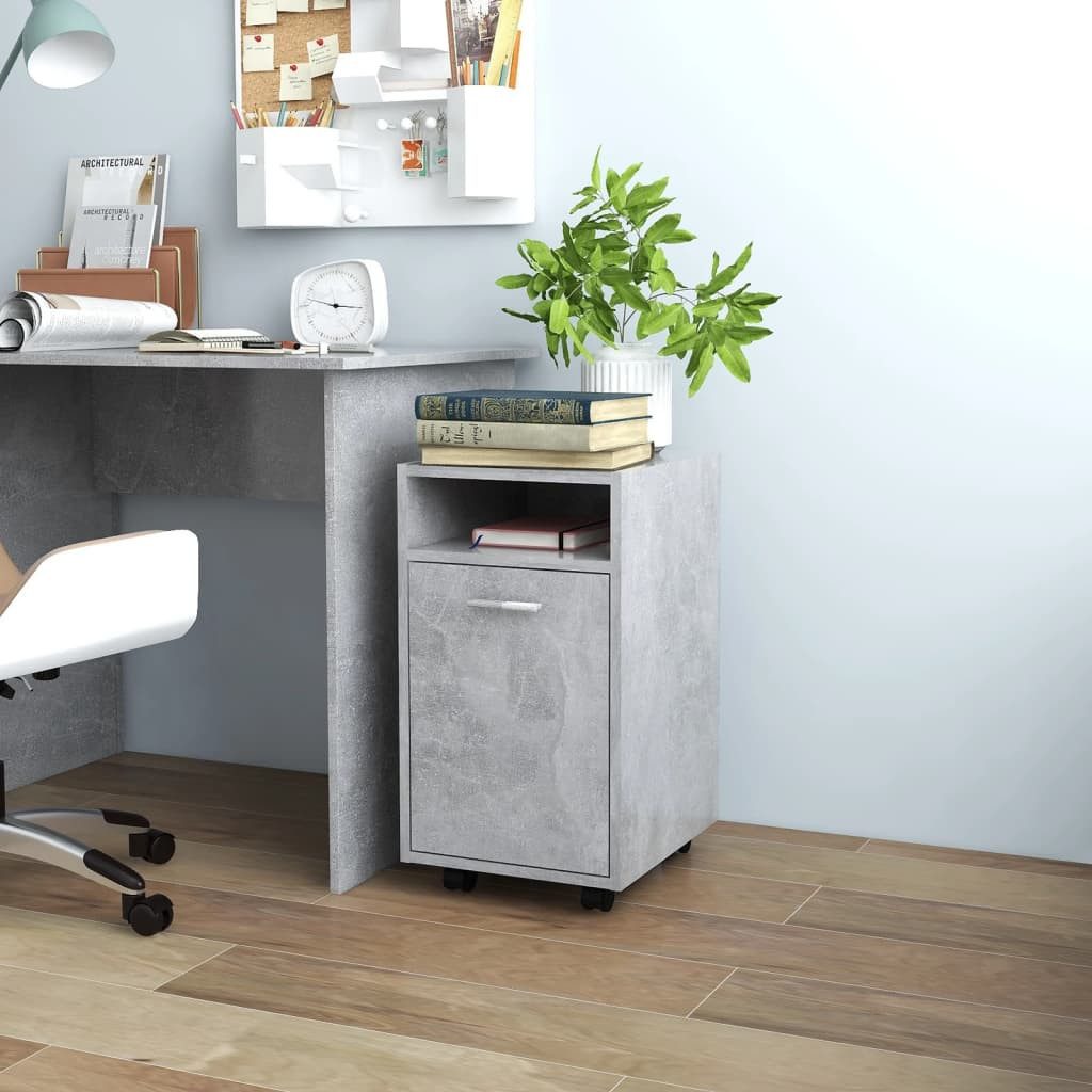 furnicato Beistellschrank Betongrau 33 x 38 x 60 cm aus Holzwerkstoff (1-St) Rollcontainer mit flexiblem Türanschlag, Ablage und Wandhalterung