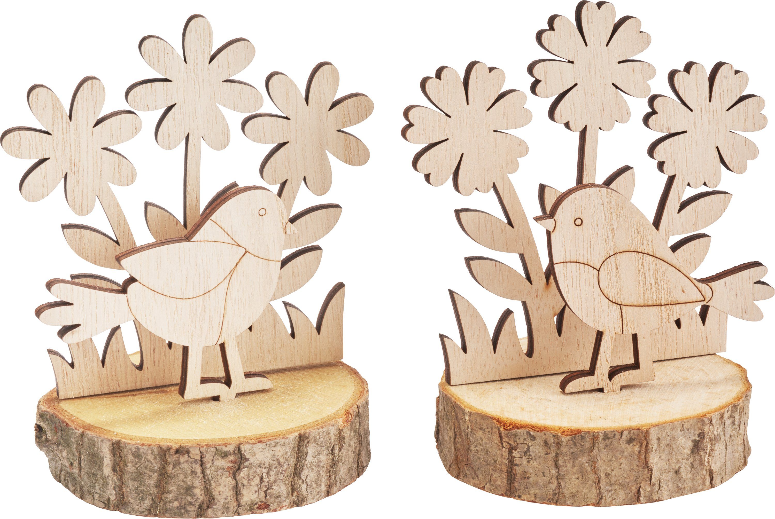 VBS Modellbausatz Holzsteckmotiv Vögel und Blumen, (6-tlg), auf Rindescheiben 2er-Set