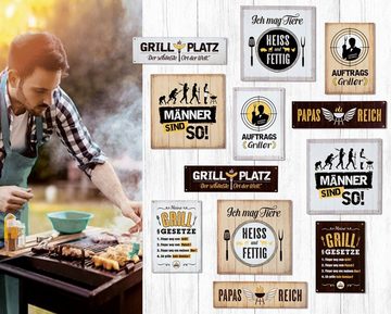 GILDE Wandbild, Grillen, Vintage Retro Blechschild Holzlook Stil Modell Grillplatz Mate