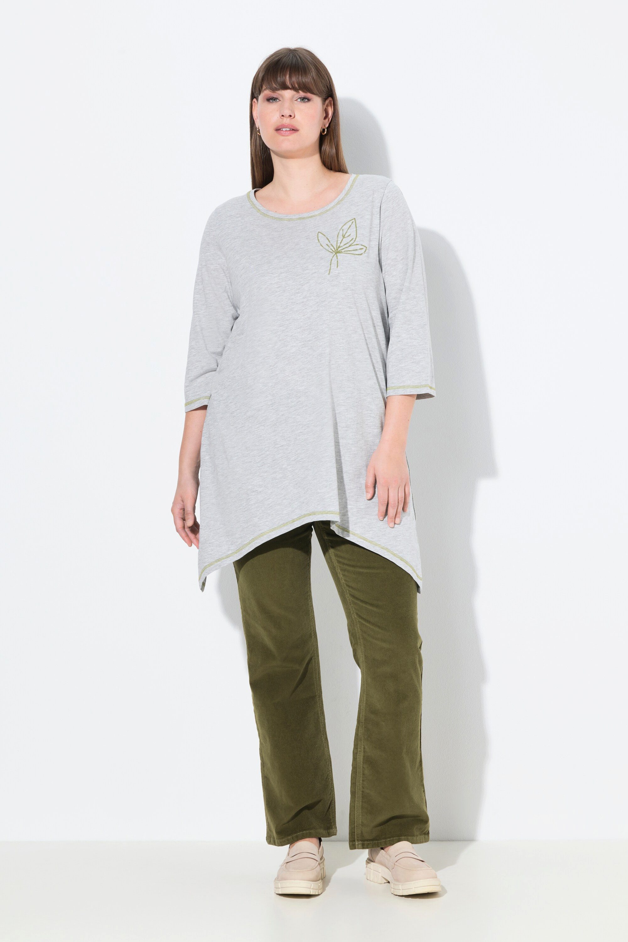 Longshirt Shirt Stickerei A-Linie Rundhals 3/4-Arm