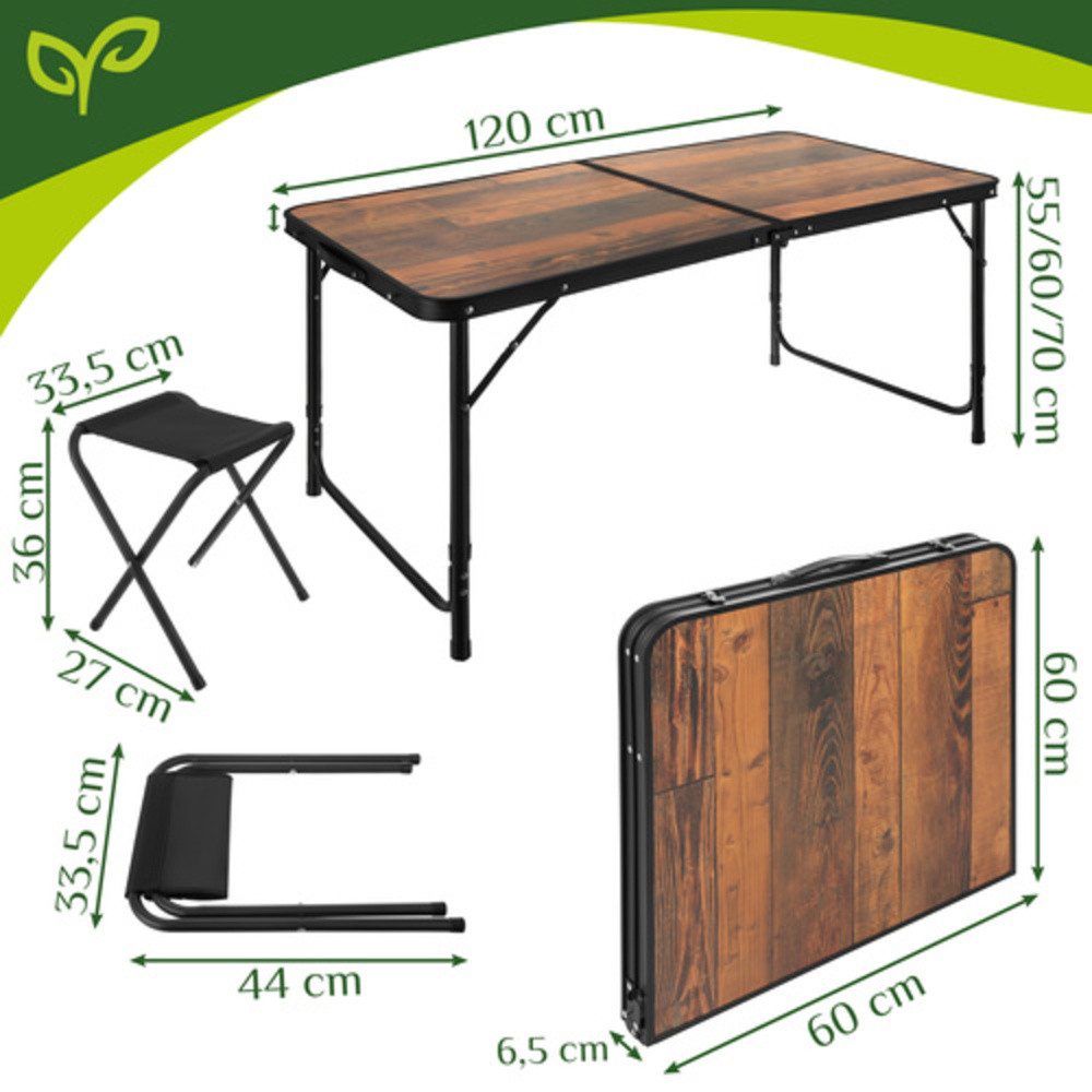 Gardlov Klapptisch Gartentisch 4 Stühle Touristentisch (Spar-Set, 5-St., Tischhöhenverstellung), Ausgestattet mit Anti-Klapp-Sicherheitsverriegelungen