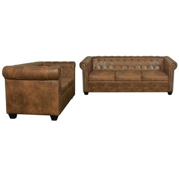 vidaXL Sofa Chesterfield Sofa-Set 2-Sitzer und 3-Sitzer Kunstleder Braun