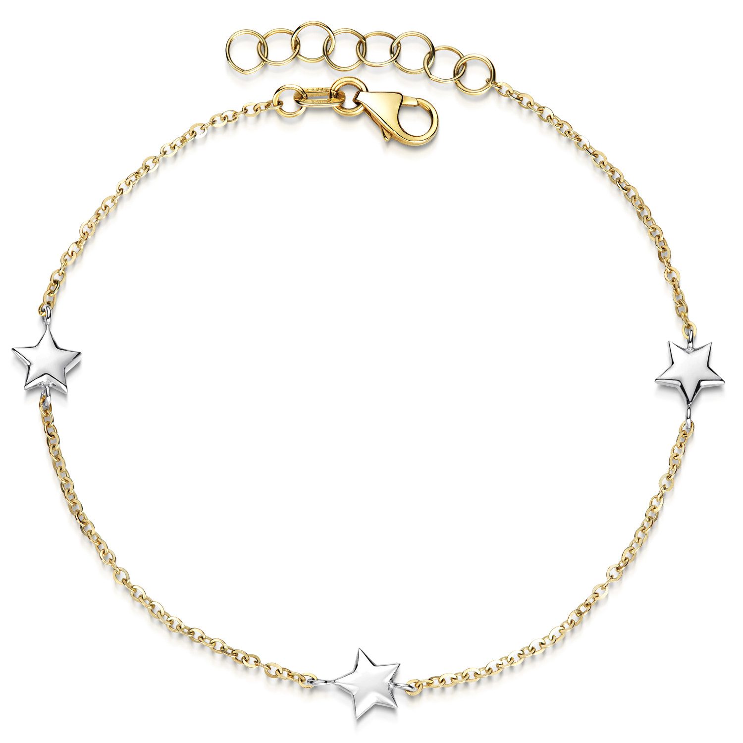 Materia Armkette Kinderarmband Echtgold Sterne / Sternchen 16-18cm GA-16, 375 Gelbgold, 375 Weißgold