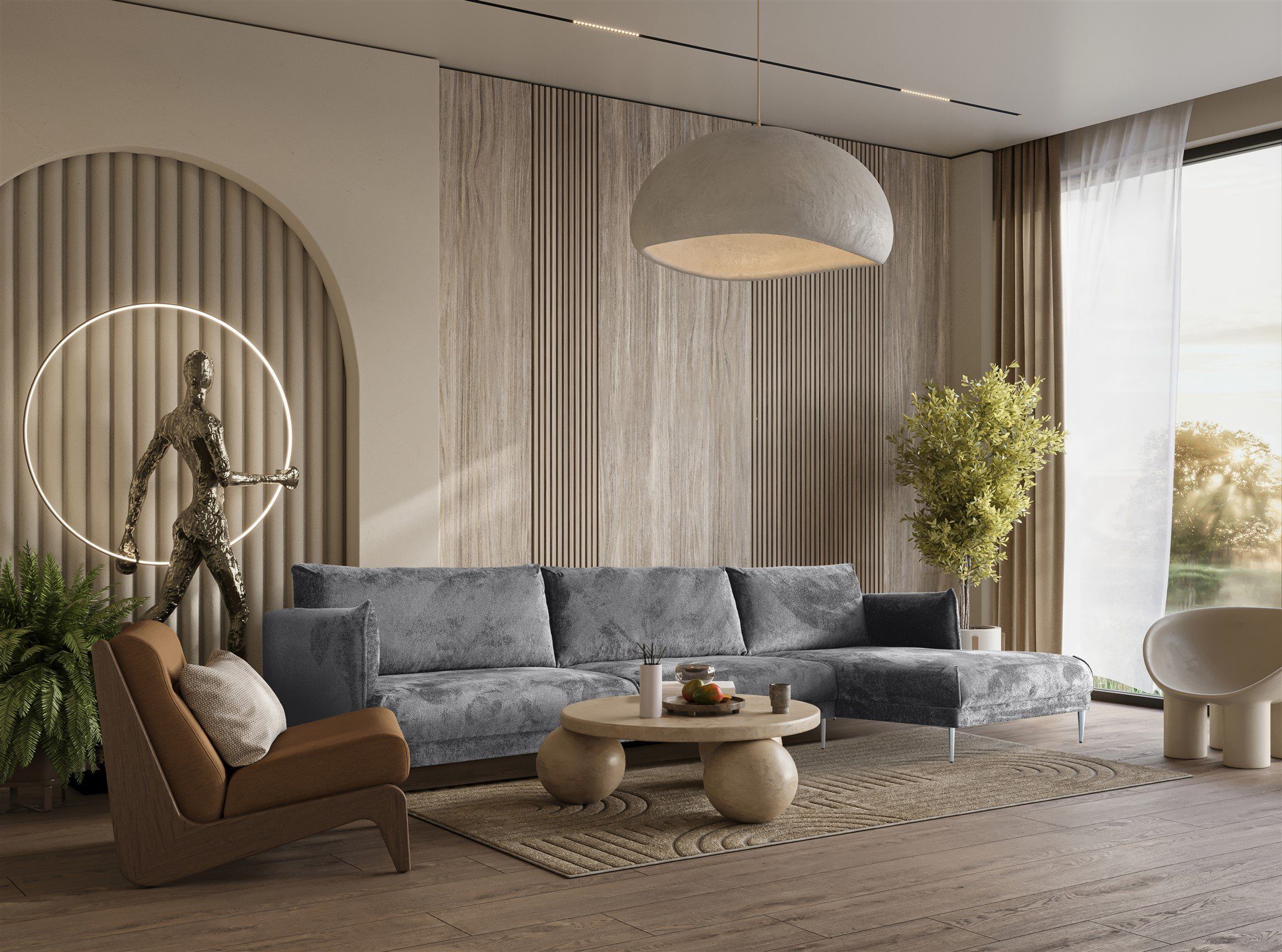 Fun Möbel Ecksofa Designersofa MADISON Chenillestoff Tender Way, mit Ottomane Links oder Rechts, Rundumbezug