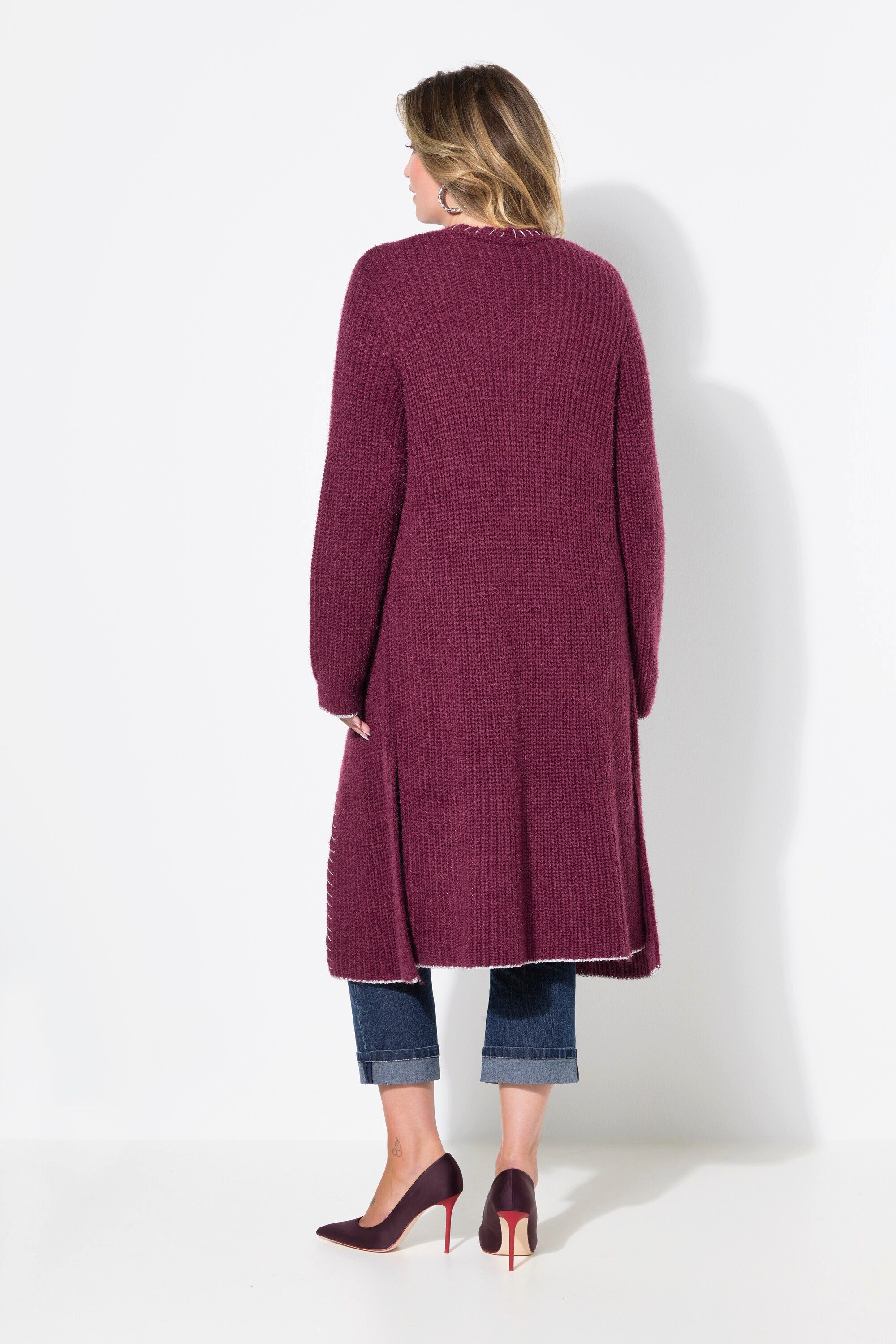 MIAMODA Strickjacke Strickjacke extra lang Ausschnitt mit Zierstich