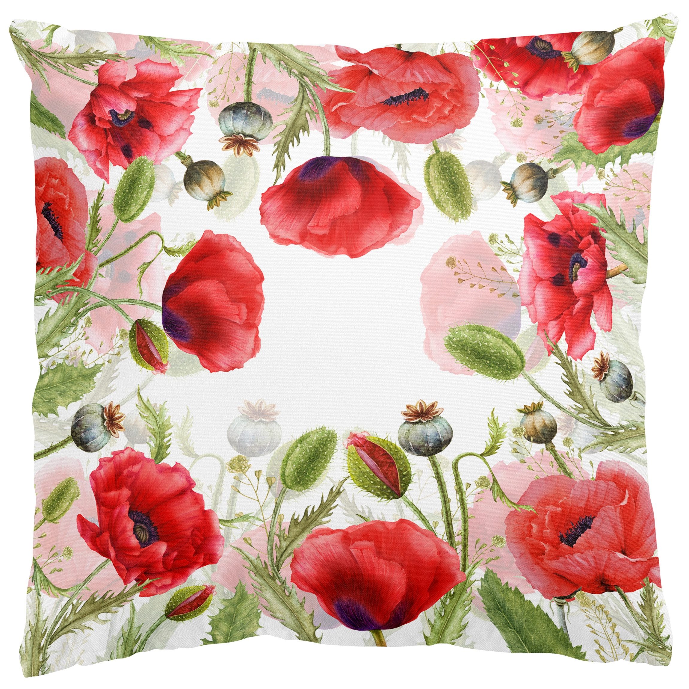 Bilderdepot24 Dekokissen drinnen Kissenhülle/ Sofakissen/ Zierkissen Kissenhülle rot Blumen Ill, Bezug mit / ohne Füllung Zierkissen Outdoor Sofa Bett