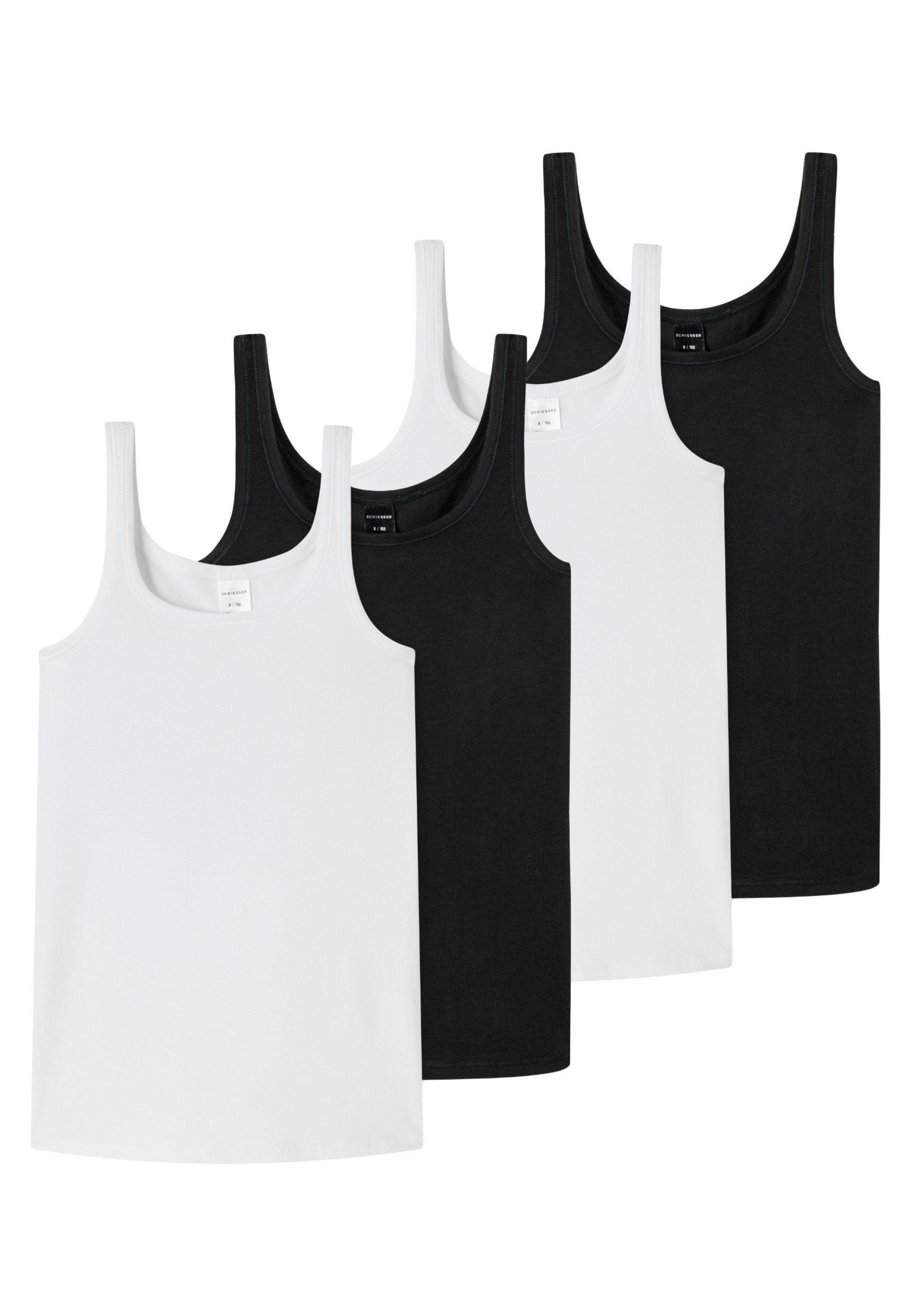 Schiesser Unterhemd 4er Pack Teens Girls 95/5 Organic Cotton (Spar-Set, 4-St) Unterhemd / Tanktop - Baumwolle - Arm- und Halsausschnitt mit Einfass Schwarz / Weiß