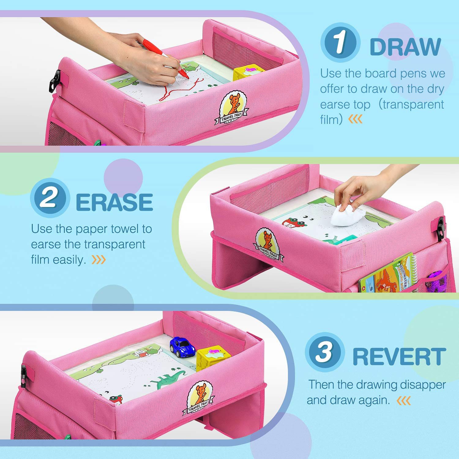 POPOLIC Spieltisch Kinder Reisetisch Kindersitz Spiel, Lernspielzeug für den Innenbereich, (mit 1 Transparenter Zeichnungsfilm + 5 Zeichenpapier + 6 Farbstifte, – Bild 4 von 5