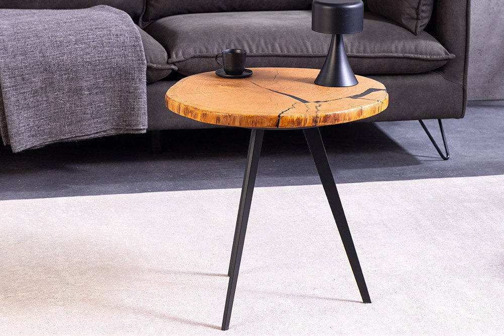 riess-ambiente Couchtisch ARBOR 55cm natur/schwarz - Eichenholz, Massiv, Metall, Scheibe, rund (Einzelartikel, 1-St), Beistelltisch mit Dreifuß-Gestell - für Wo – Bild 4 von 5
