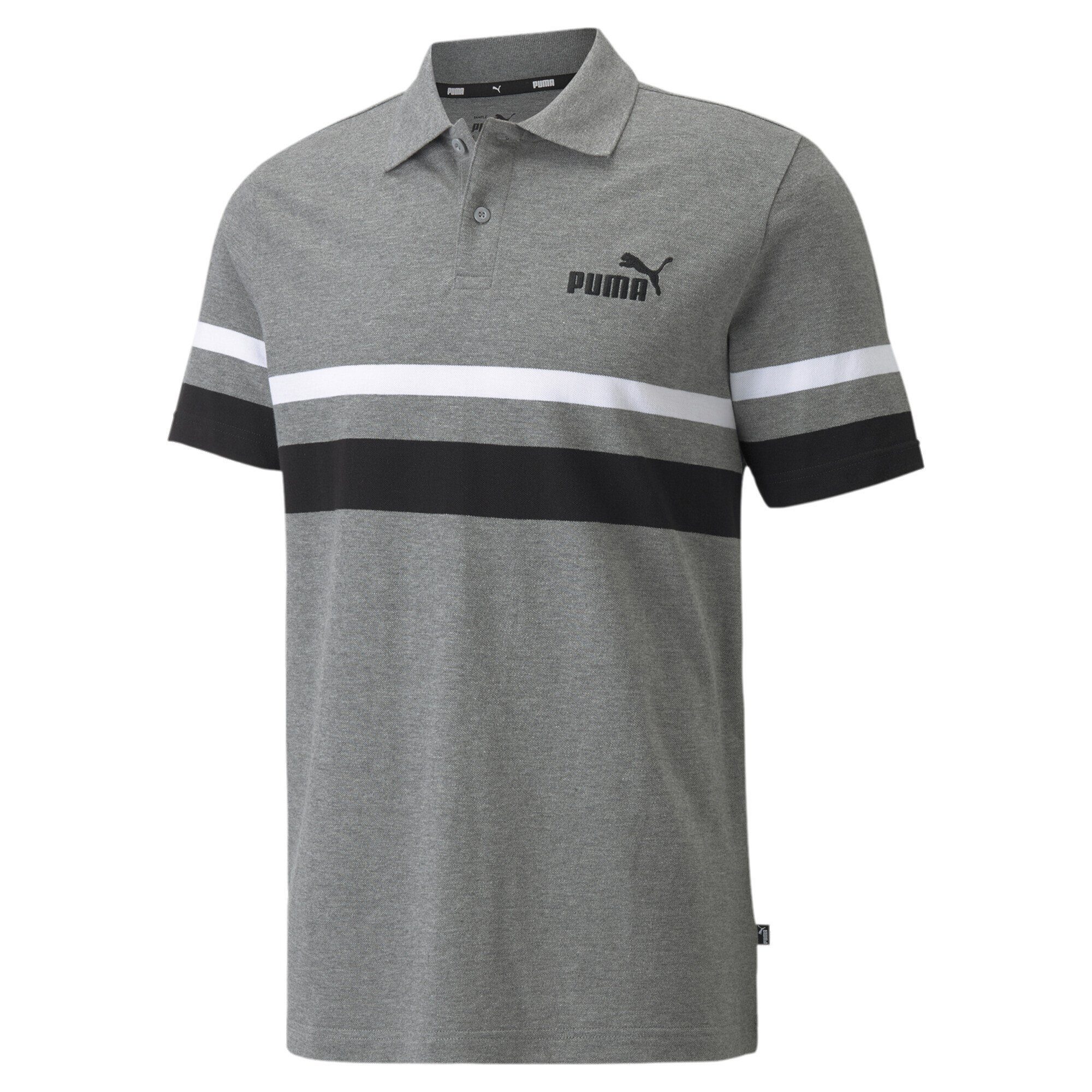 Medium Essentials PUMA Heather Gray poloshirt Stripe Herren Poloshirt