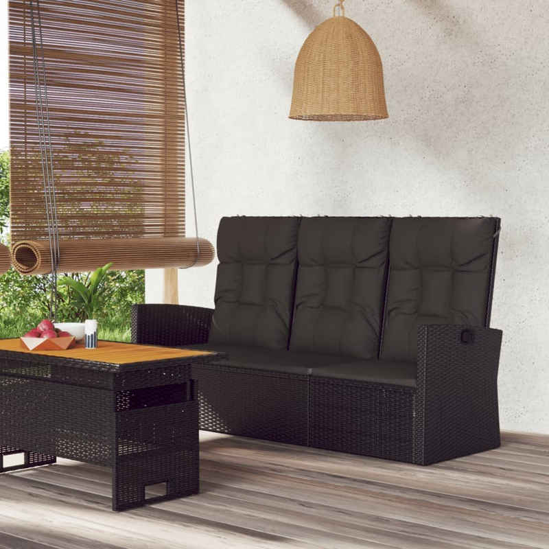 vidaXL Gartenbank Gartenbank mit Liegefunktion & Kissen Schwarz 173cm Poly Rattan (1-St)