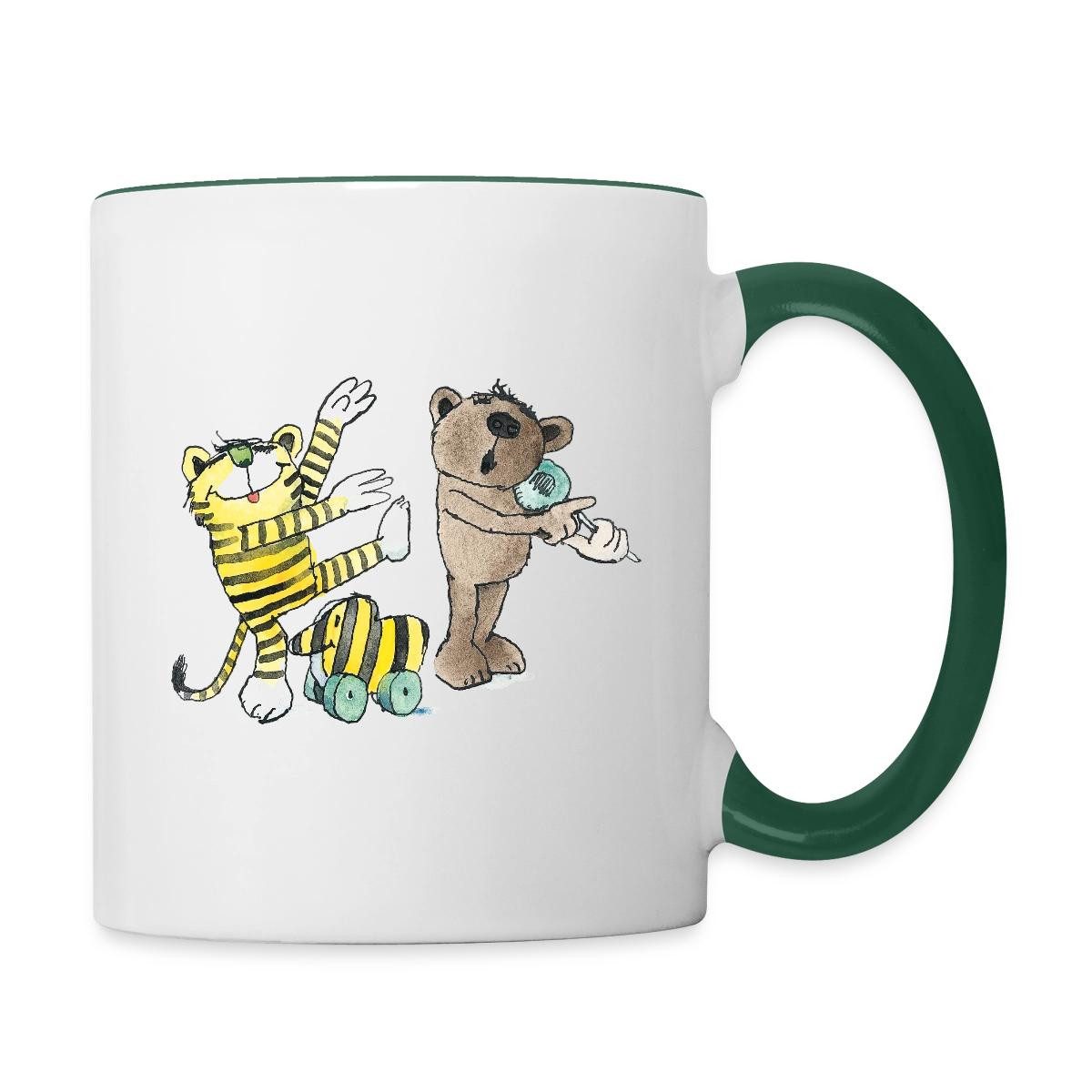 Spreadshirt Tasse Janosch Tiger und Freunde Machen Musik Tasse Zweifarbig, Keramik