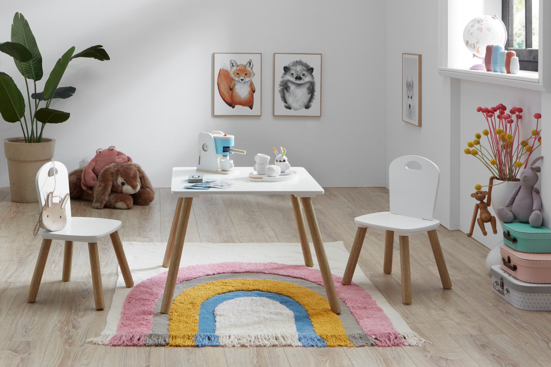 furnling Kindertisch Littleo (3-St., 1 Tisch, 2 Stühle), ideal zum Spielen für Kinder, weiß/Pinie