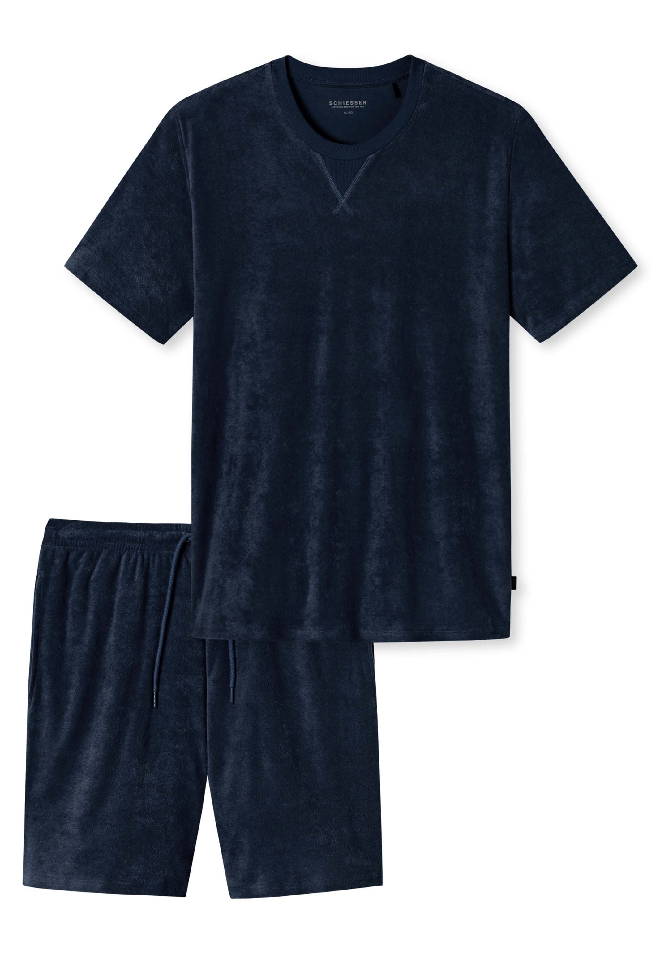 Wäsche/Bademode Nachtwäsche Schiesser Pyjama Frottee Nightwear (Set, 2 tlg) Schlafanzug - Baumwolle - Kurzarm Shirt mit Rundhals