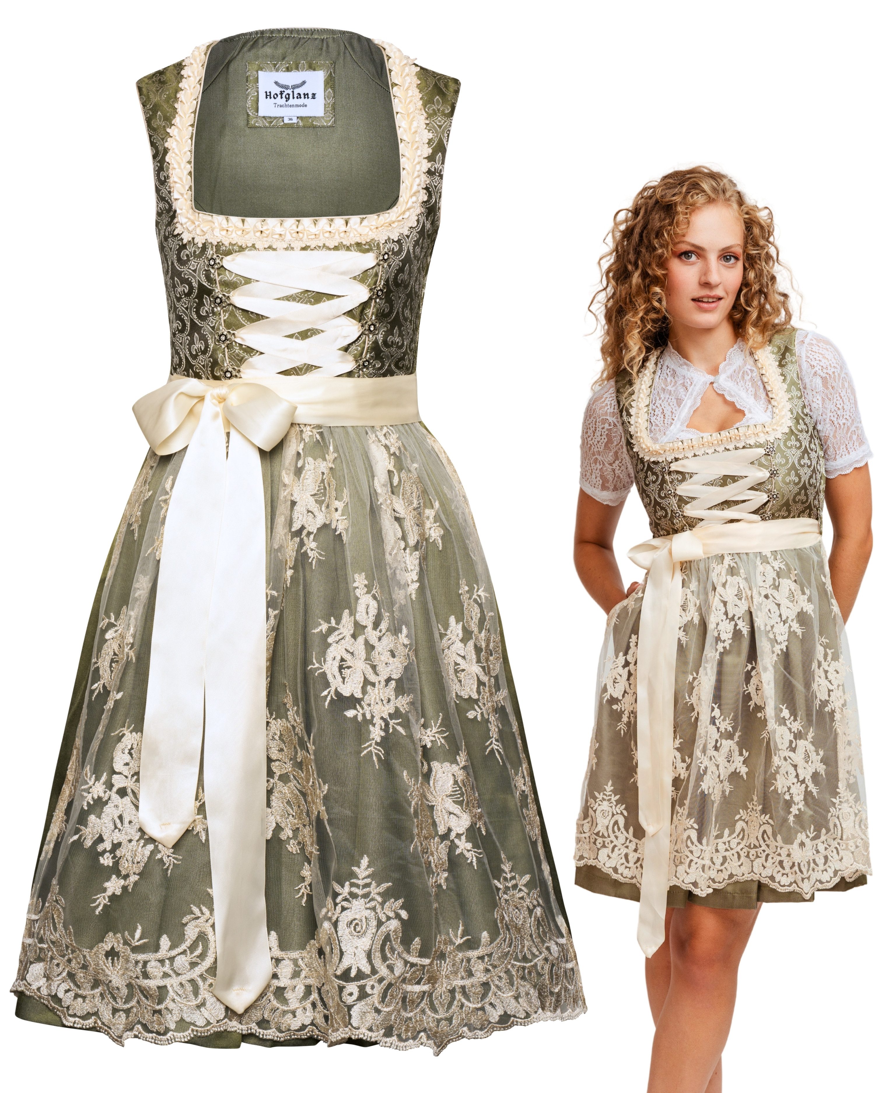 HOFGLANZ Dirndl Traditionelles Dirndl in Grün & Beige - Elegantes Trachtenkleid mehr