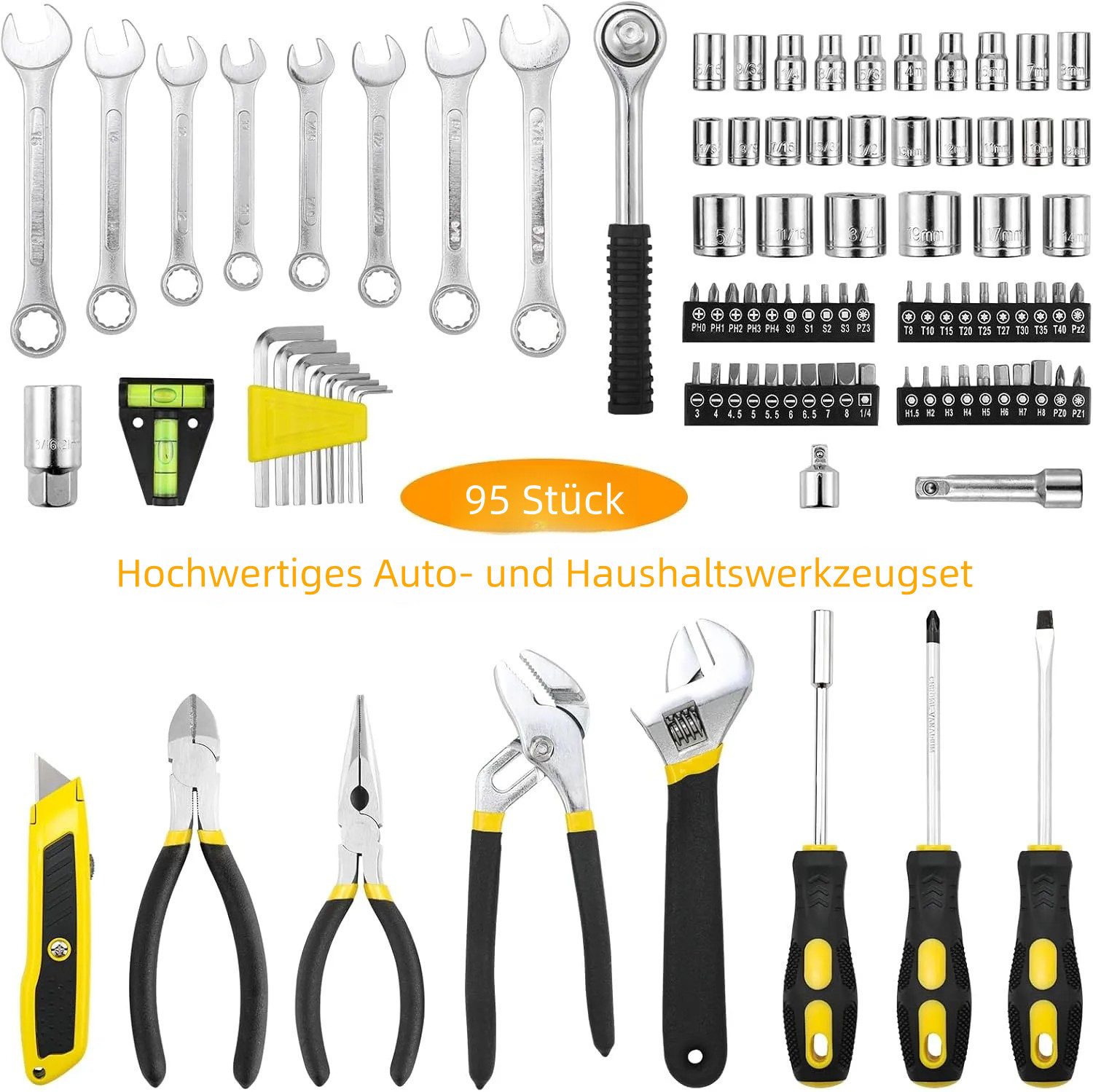 TLGREEN Werkzeugset 95-tlg Werkzeugkoffer,Steckschlüsselsatz, (Werkzeugset in Stabilem Kunststoffkoffer), Werkzeugsatz für Haushalt, Auto, DIY Reparatur – Bild 4 von 5