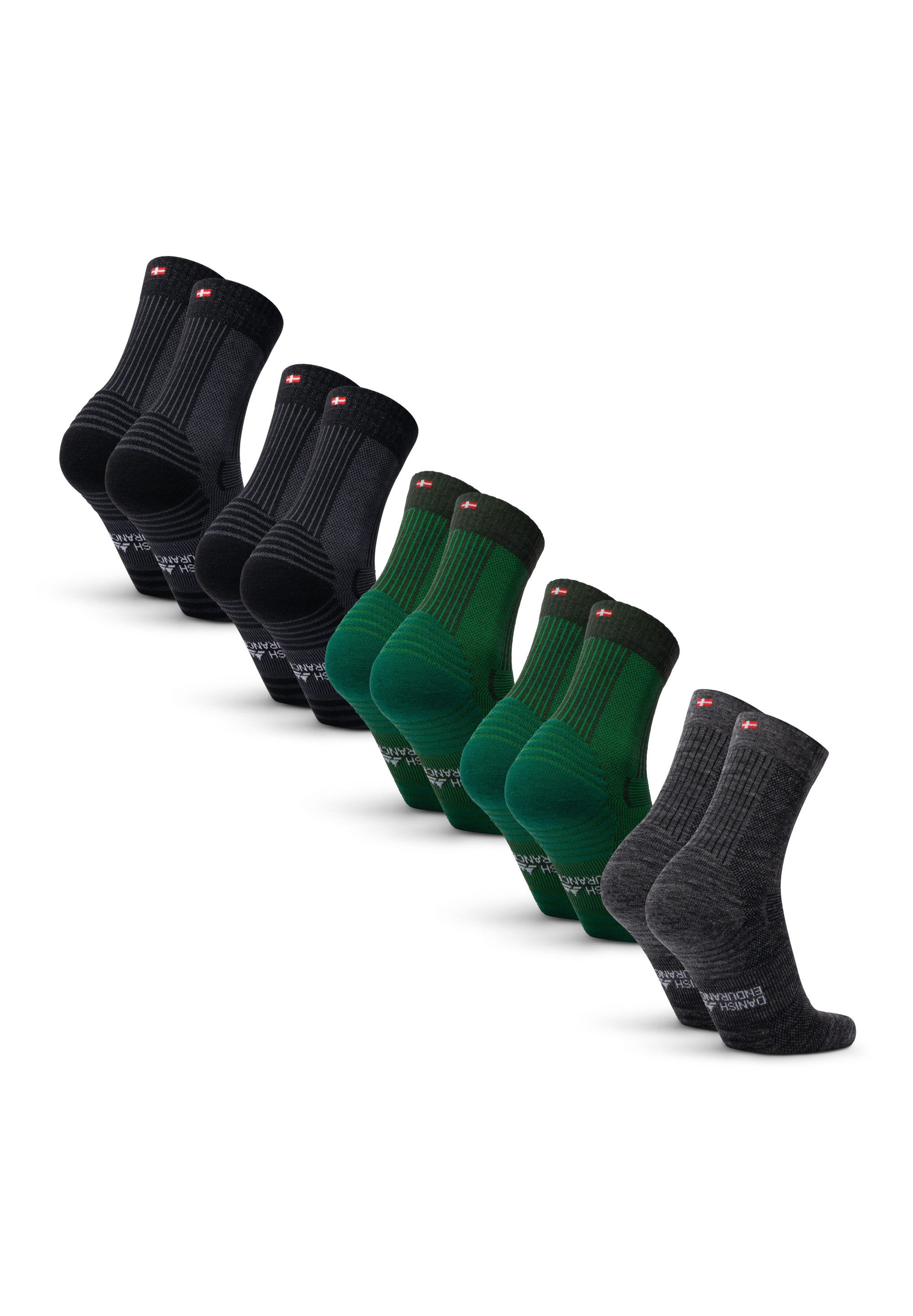 DANISH ENDURANCE Basicsocken Merino Hiking Light (5-Paar) Leicht & gepolstert, Anti-Blasen Socken, Ideal zum Wandern