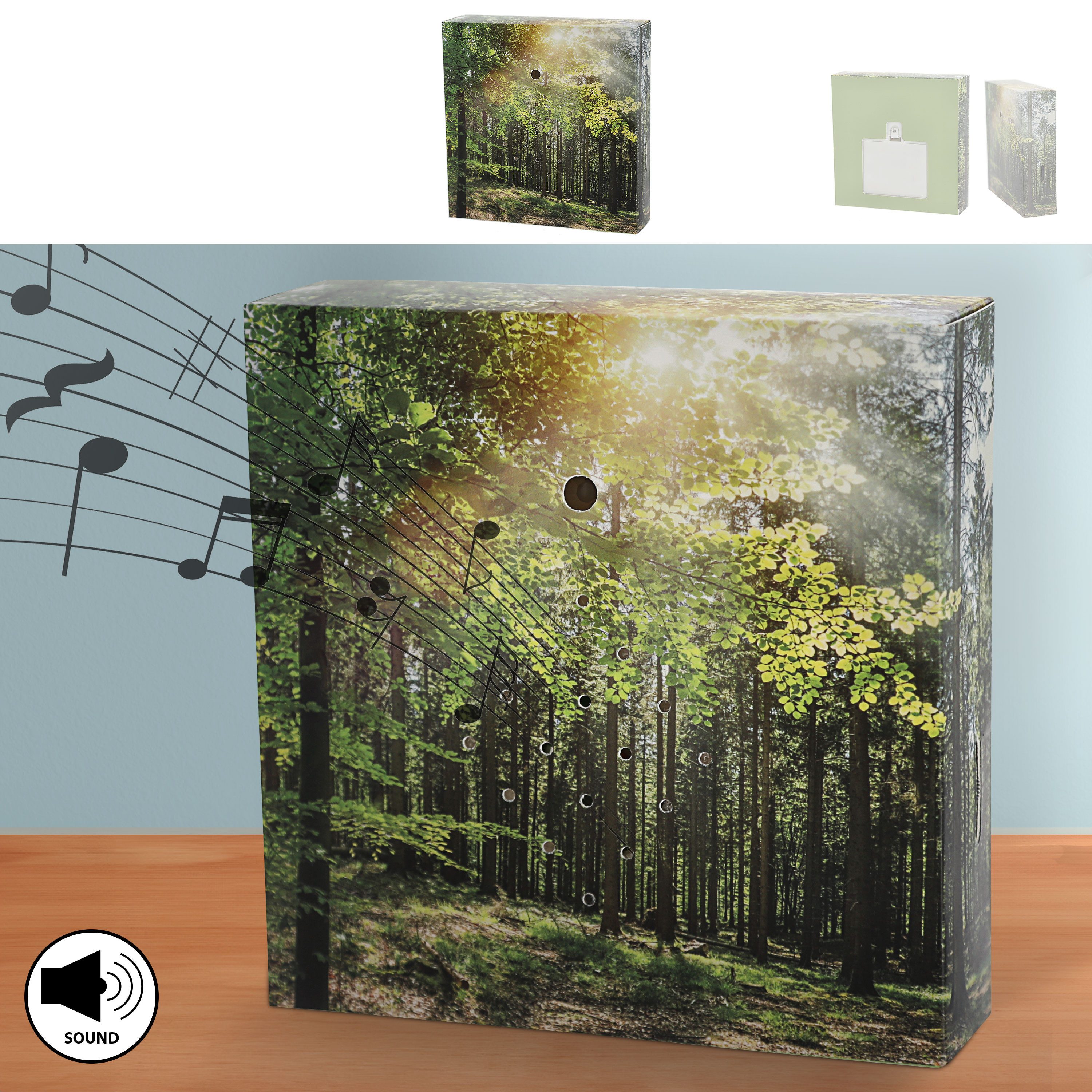 CEPEWA Bewegungsmelder Soundbox 'Wald' Bewegungssensor 12x12x3,5cm Pappe Kunststoff