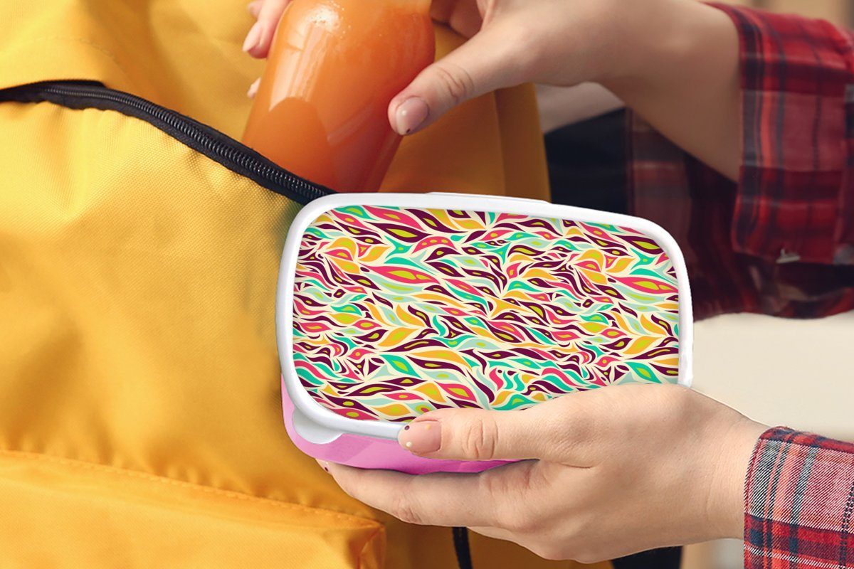 Erwachsene, (2-tlg), rosa MuchoWow Lunchbox Blätter Linie Kunststoff - Snackbox, Muster, Kinder, für Brotbox Brotdose - Kunststoff, Mädchen,