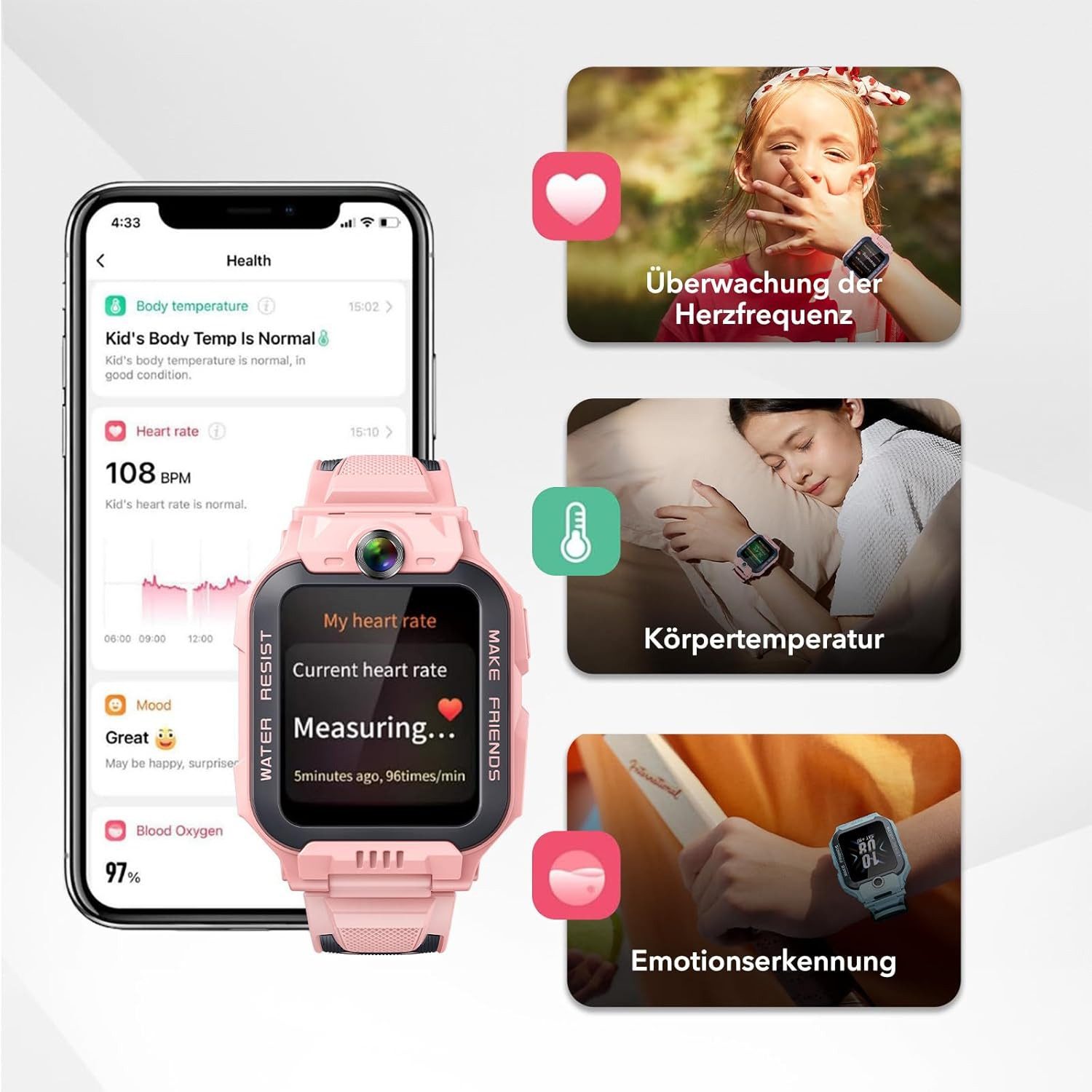 imoo imoo Z7 Kinder uhr,mit 4G, GPS und Telefon, IPX8-Wasserbeständigkeit Smartwatch (1.3 Zoll, CaremeOS)