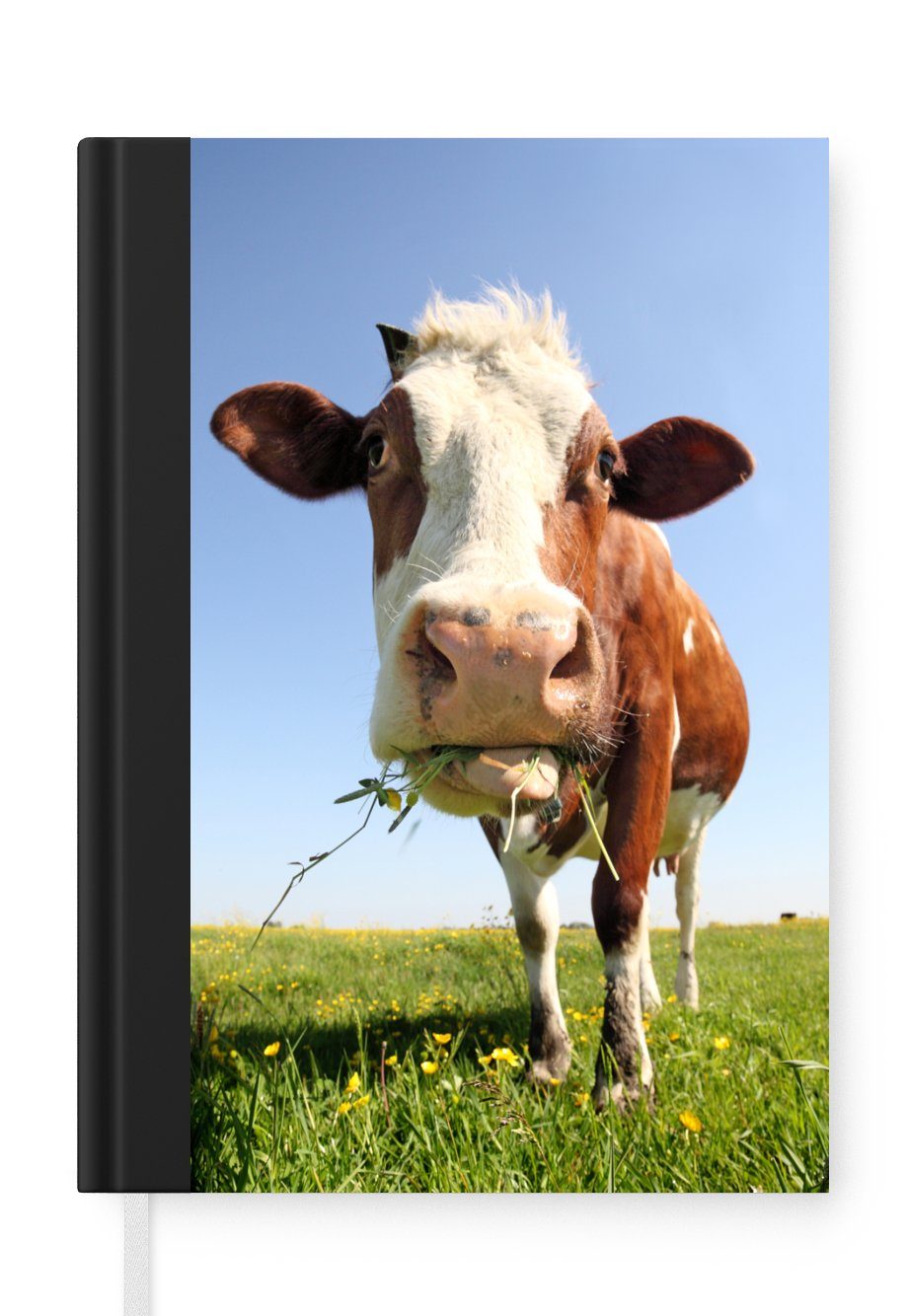 MuchoWow Notizbuch Kuh - Tiere - Blumen - Gras, Journal, Merkzettel, Tagebuch, Notizheft, A5, 98 Seiten, Haushaltsbuch