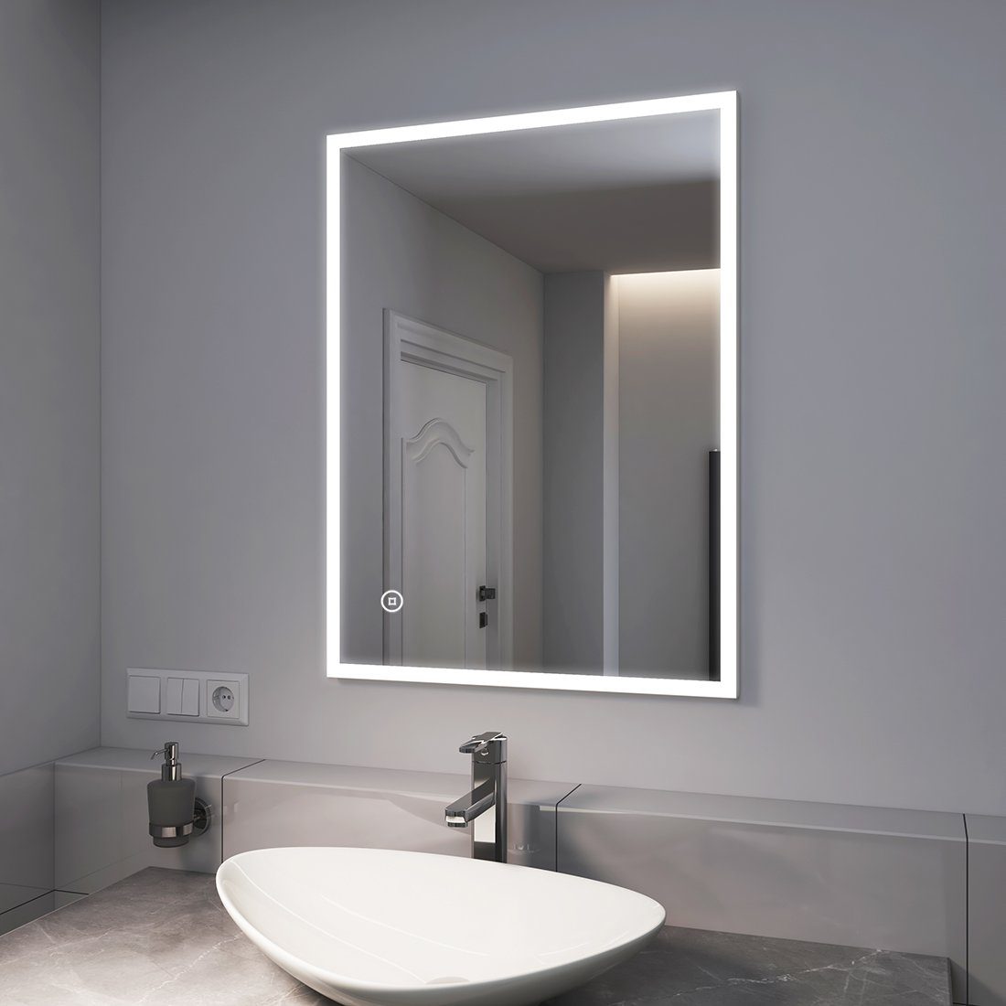 (Modell mit 80x60cm 6500K EMKE K) Beleuchtung, EMKE mit Badspiegel Badspiegel LED Kaltweiß Wandspiegel, Touch-schalter,