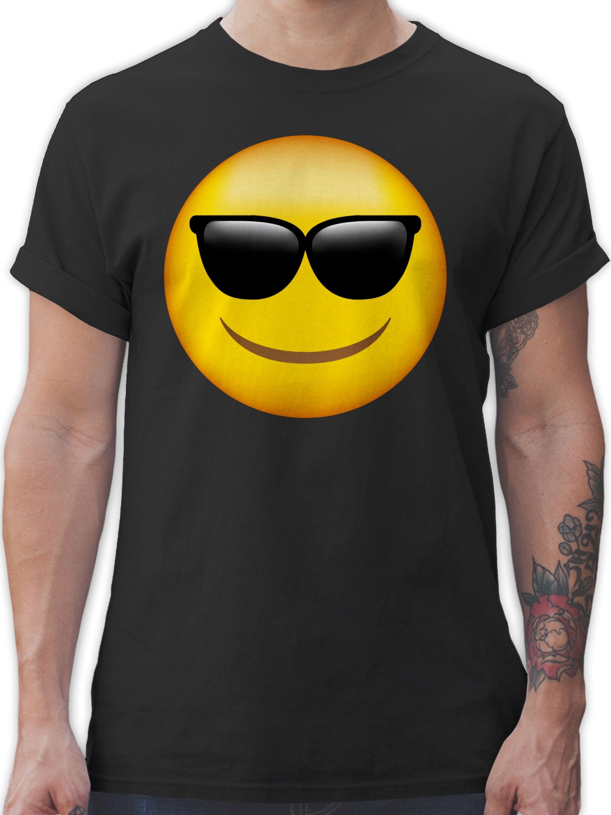Shirtracer T-Shirt Emoticon Sonnenbrille / Sommer Sonne Cartoon Manga Anime 01 Schwarz