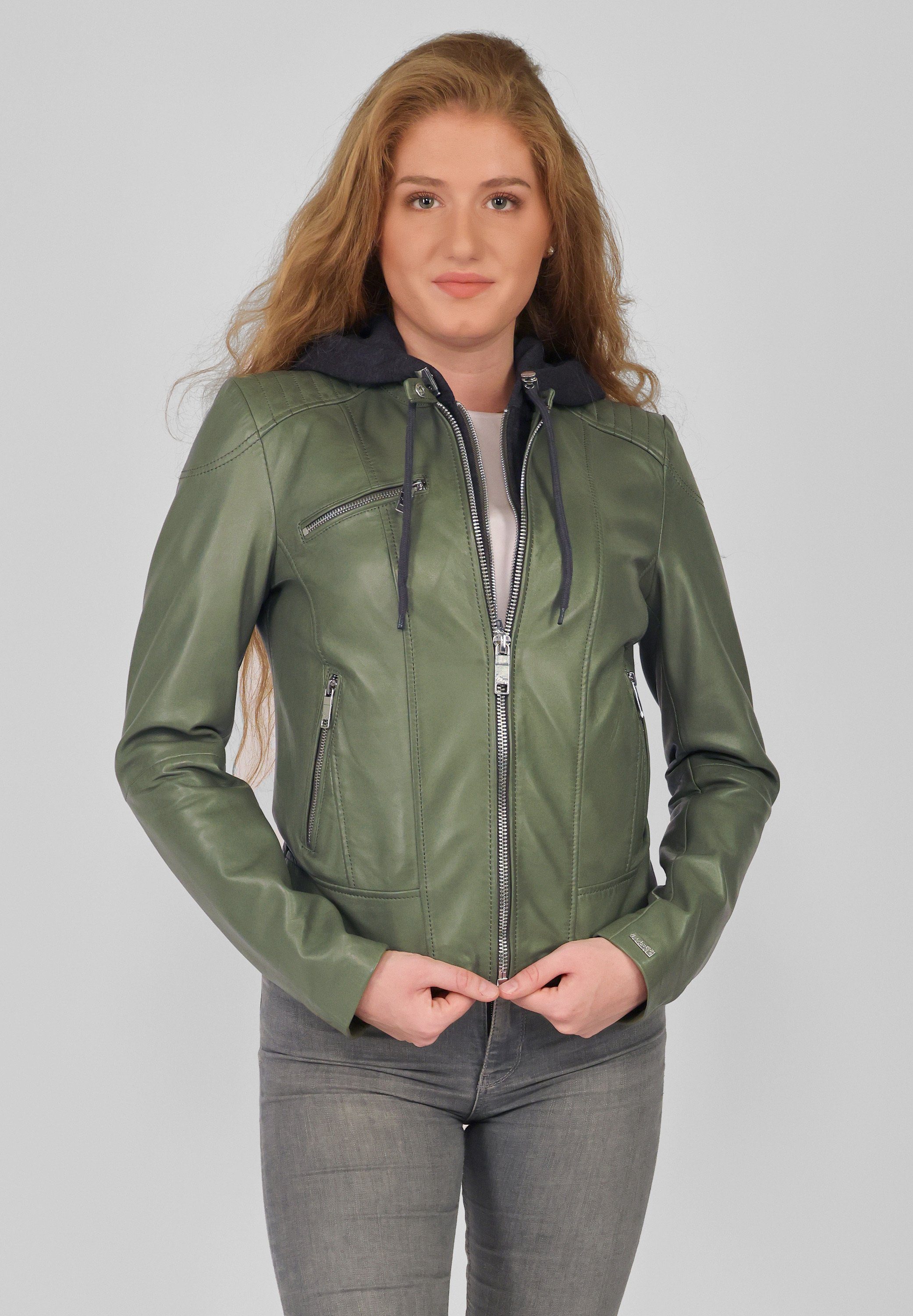 green Lederjacke Mico Maze leaf