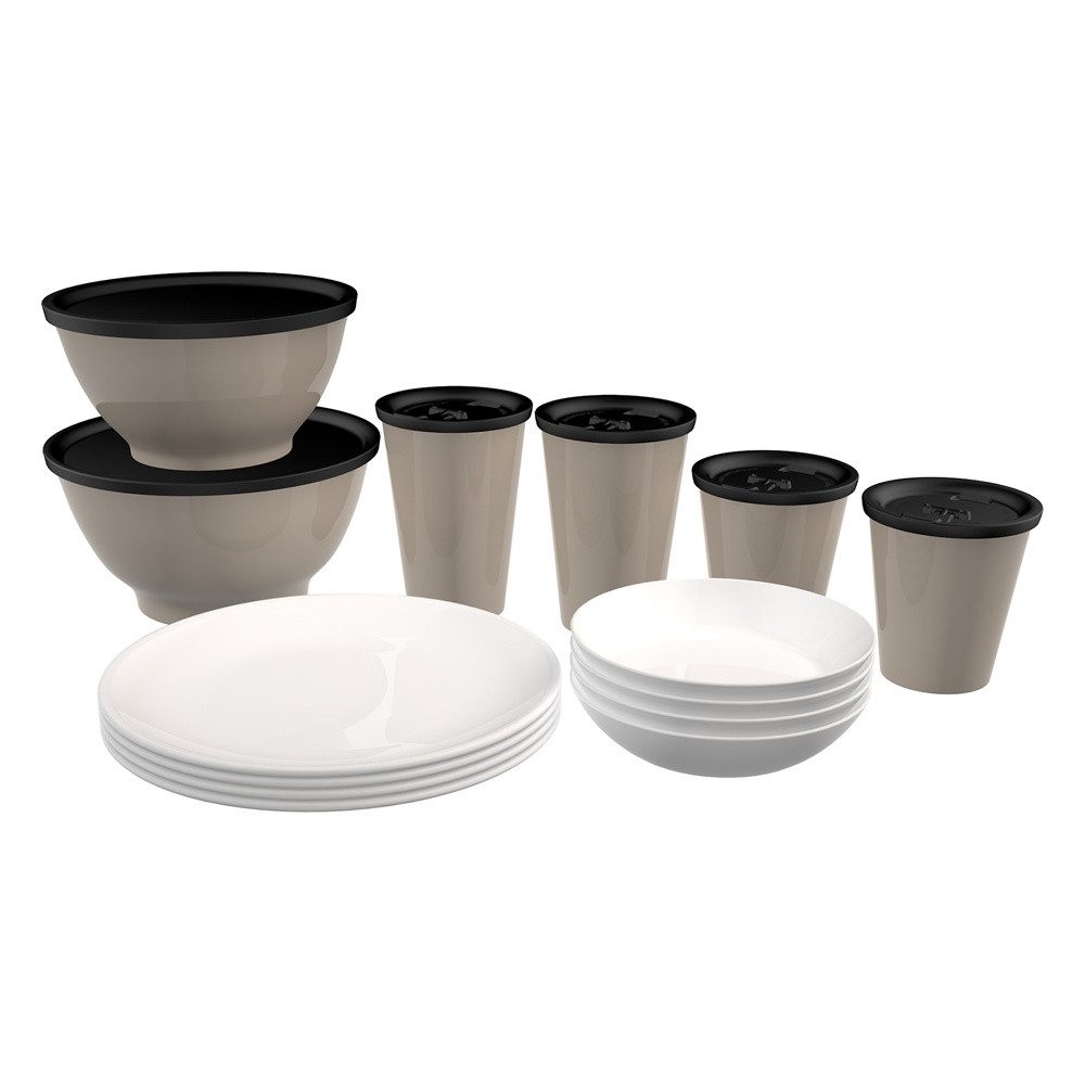 Ornamin Geschirr-Set Kleines Camping-Set, Camping-Geschirr-Set l bruchstabil l leicht l spülmaschinengeeignet