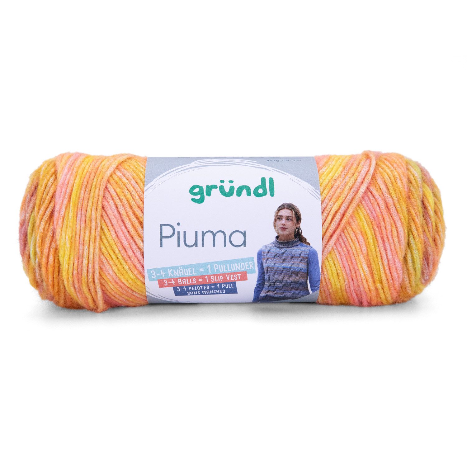 Gründl Wolle Piuma Baumwollmischgarn, Strickgarn mit Farbverlauf Häkelwolle, (universelles Ganzjahresgarn für die ganze Familie, Wolle zum stricken und häkeln), 61% Baumwolle, 39% Polyacryl