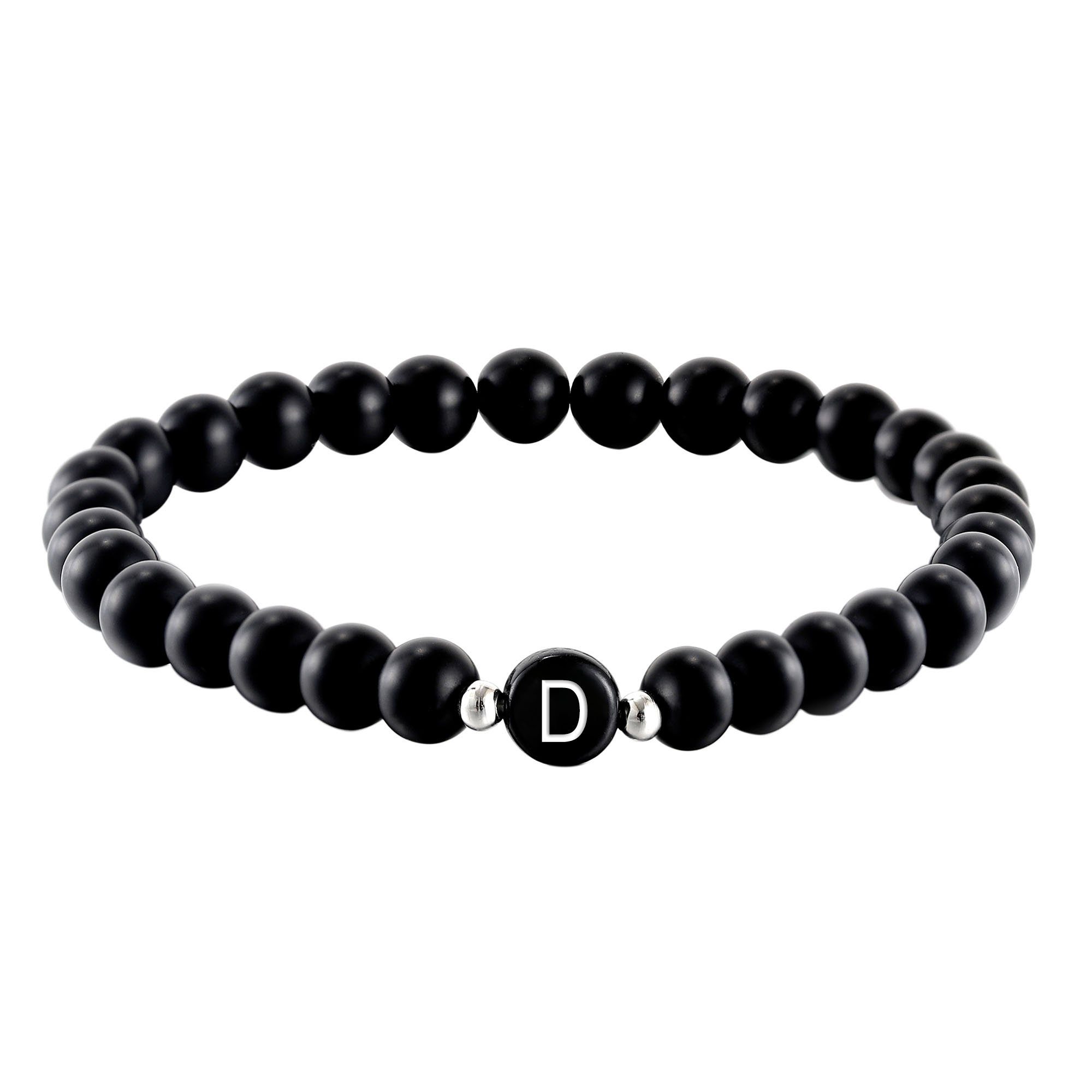 Kim Johanson Armband Onyx mit Buchstaben, personalisiert, elastisch, Geschenk